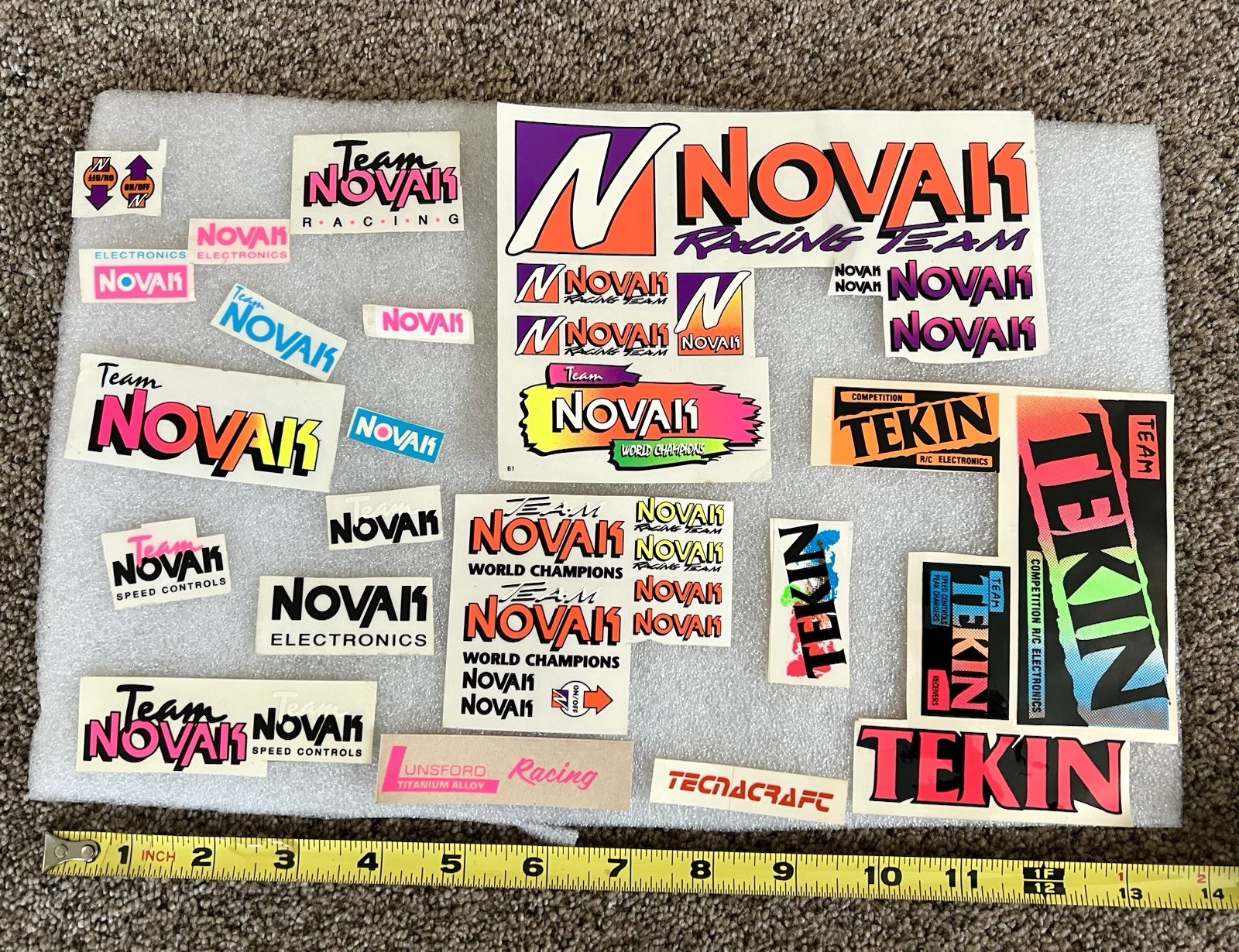 Vintage Novak decal lot over 40 individual decals! Novak Racing ESC Neon Colors!
