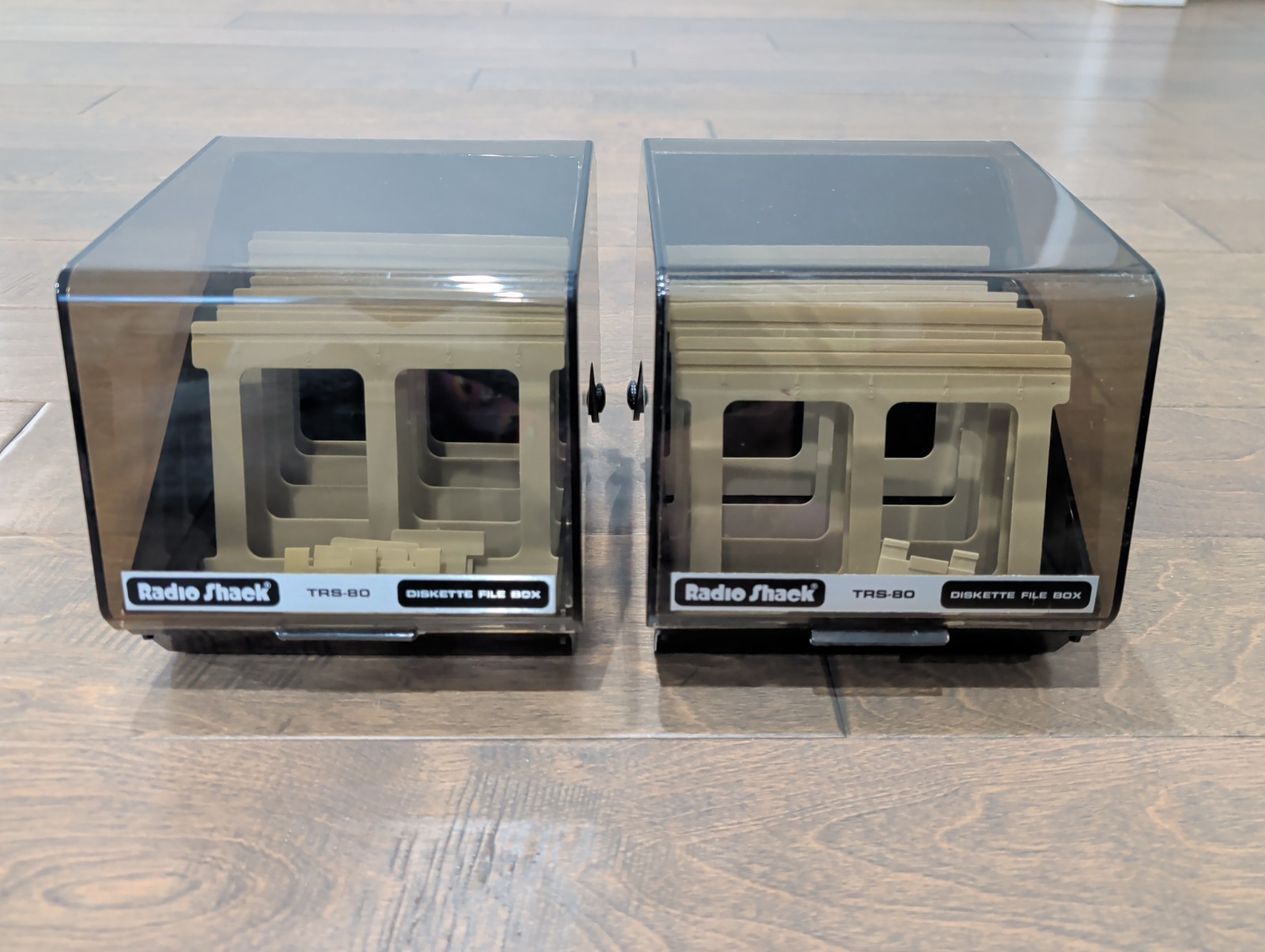 (2) Radio Shack TRS-80 Diskette File Box - Black - Floppy Disk File Box Vintage