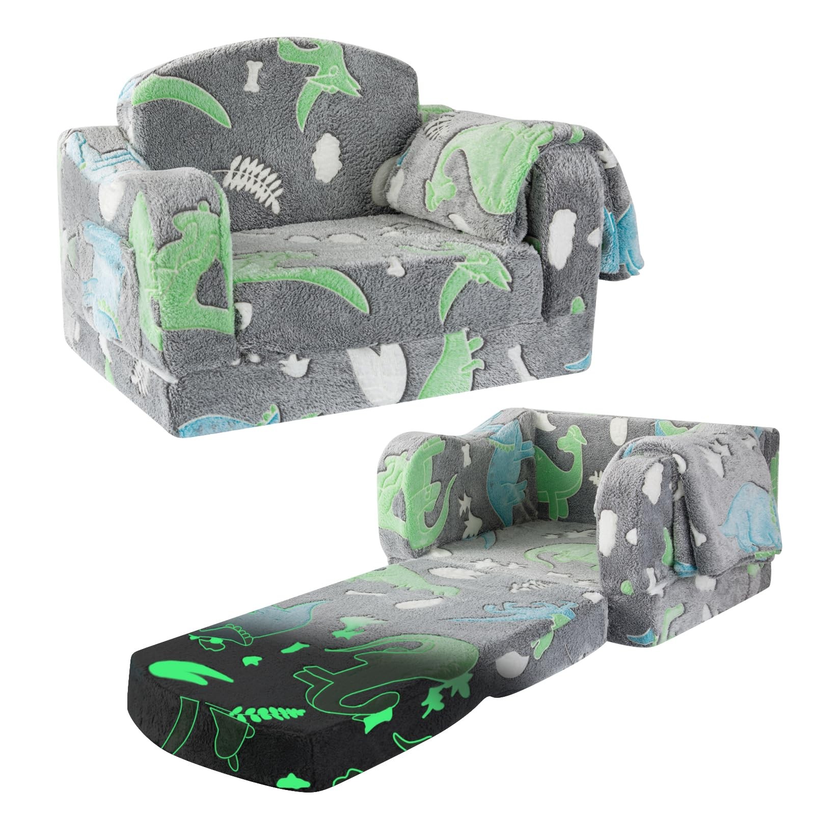 Comfy Toddler Chair and Couch for Kids with Blanket,2-in-1 Soft Plush Fold Ou...