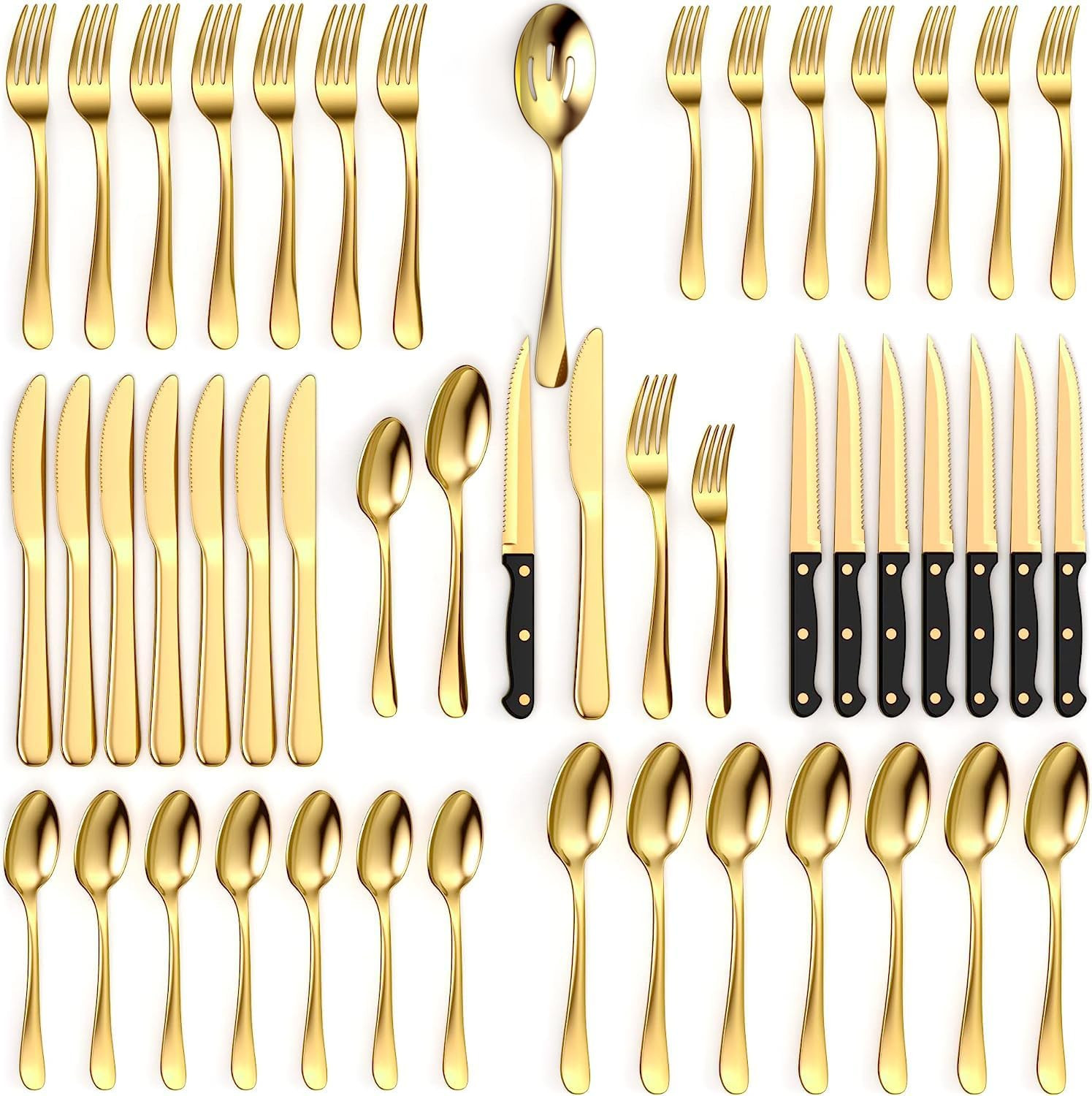 49 Piece Gold Silverware Set - Service for 8 - Stainless Steel Gold Flatware Ser