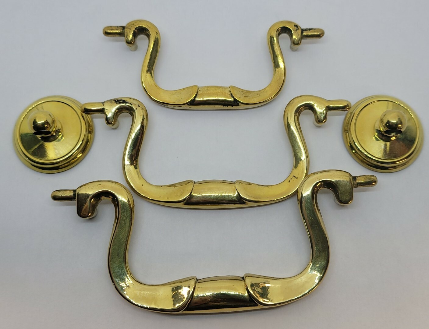 2.5, 3, 3.5" Centers ANTIQUED & Polished BRASS BAIL PULL Swan Neck mid  modern