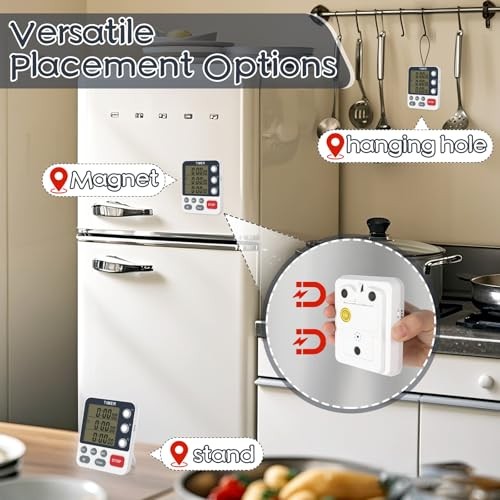 2Pcs Digital Dual Kitchen Timer,3-Channel Magnetic Countdown Stopwatch Timer