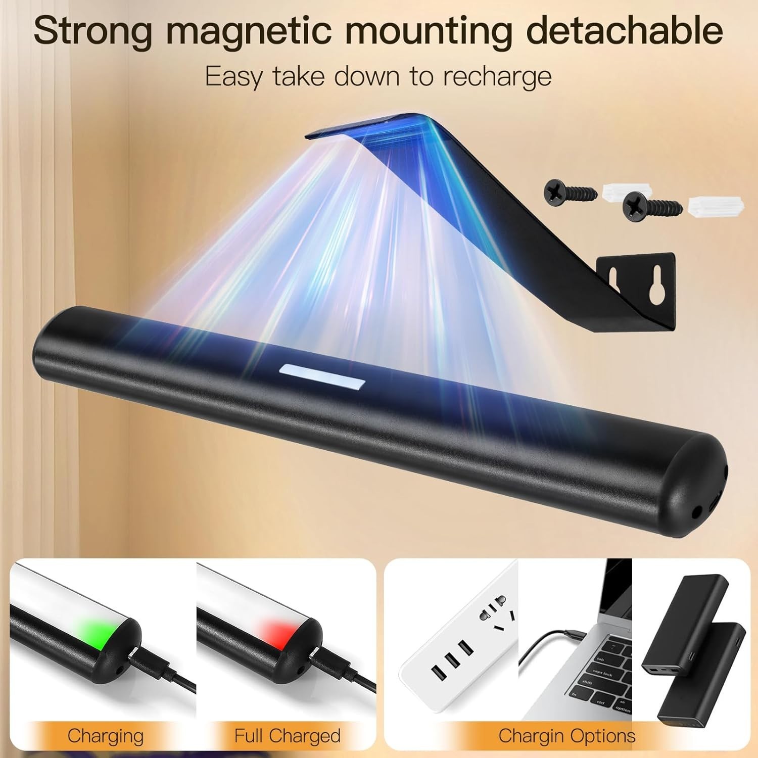 TINTINDOC Picture Light Battery,Brightness Dimmable Timer Setting,Rechargeable