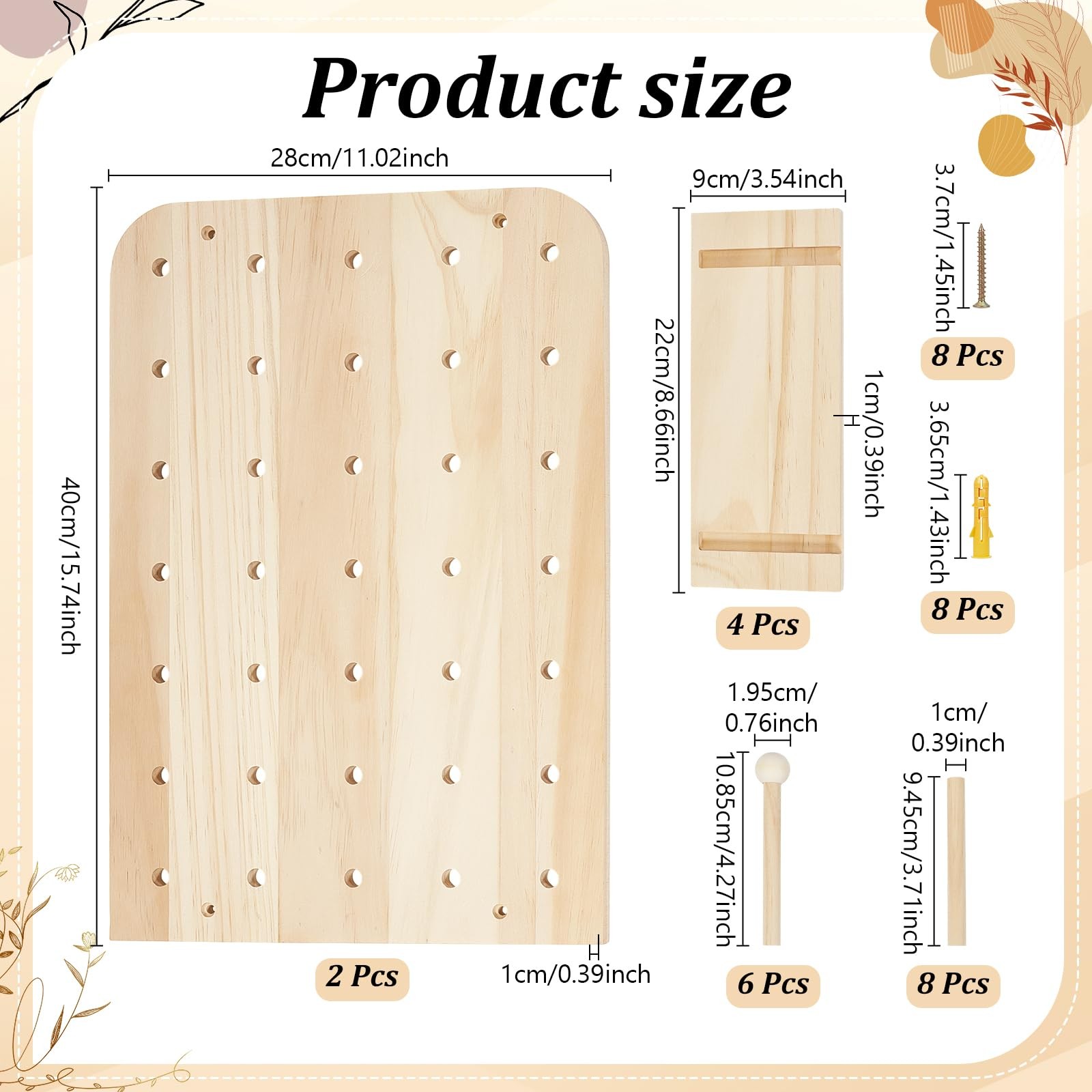 2 PCS Wood Pegboard Wall Organizer Combination Kit 18 Accessories Panel Display