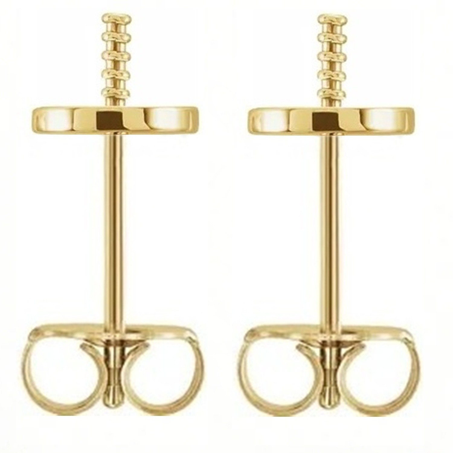 Earring Mountings 14K Yellow Gold Studs for Half Drilled Pearls or Beads -1 Pair