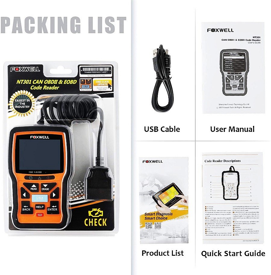 Foxwell NT-301 Code Reader Check Engine Fault OBD2 Scanner Car Diagnostic Tool