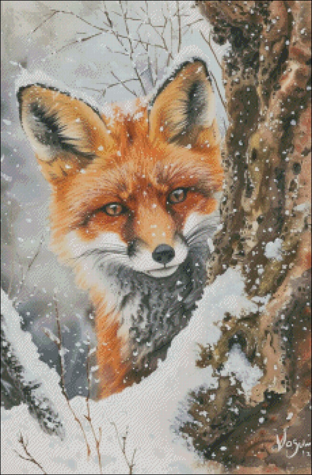 Snowy Fox Cub - DIY Chart Counted Cross Stitch Patterns Needlework DMC Color