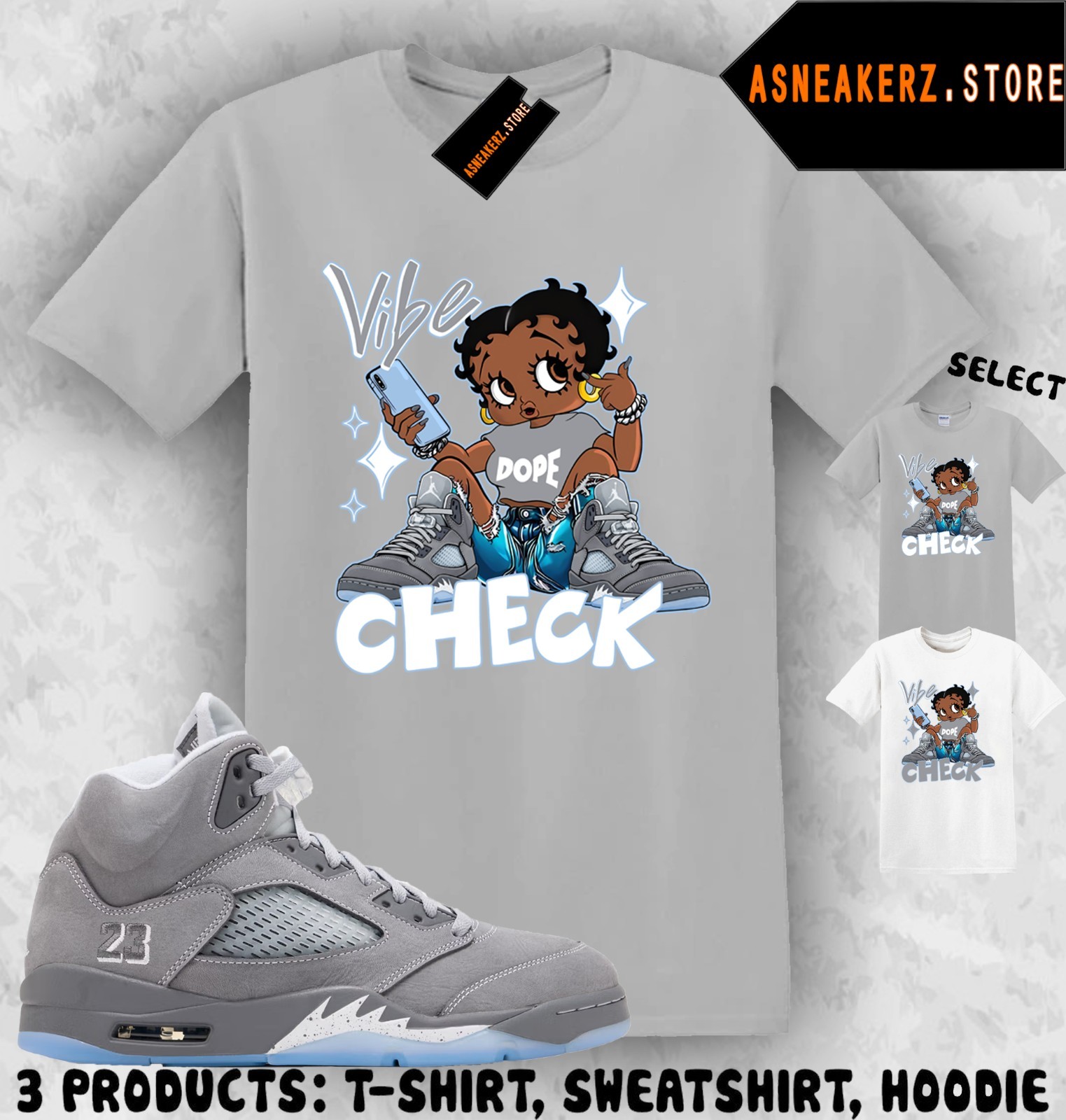 Shirt Match AJ 5 Wolf Grey 2026 Sneaker Matching Betty Boop Vibe Check T-Shirt
