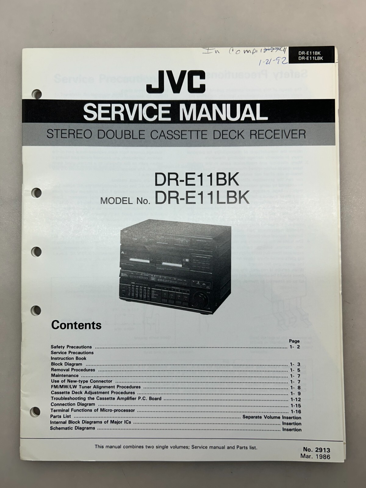 JVC DR-E11 Original Service Manual Free Shipping