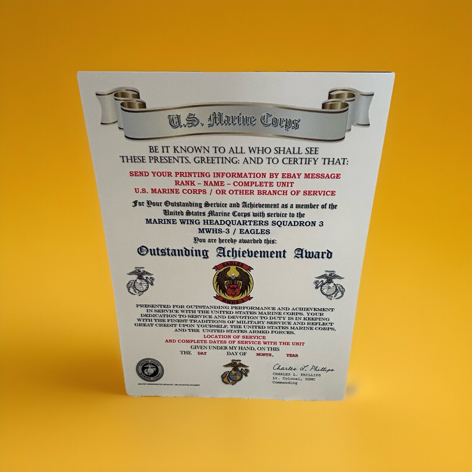 U.S.M.C. / MARINE WING HEADQUARTERS SQUADRON 3 / OUTSTANDING ACHIEVEMENT AWARD