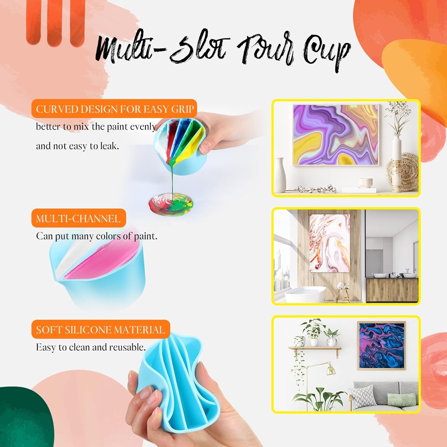 Split Cups for Paint Pouring 4 Pcs Silicone Pour Cup with 2-5 Blue