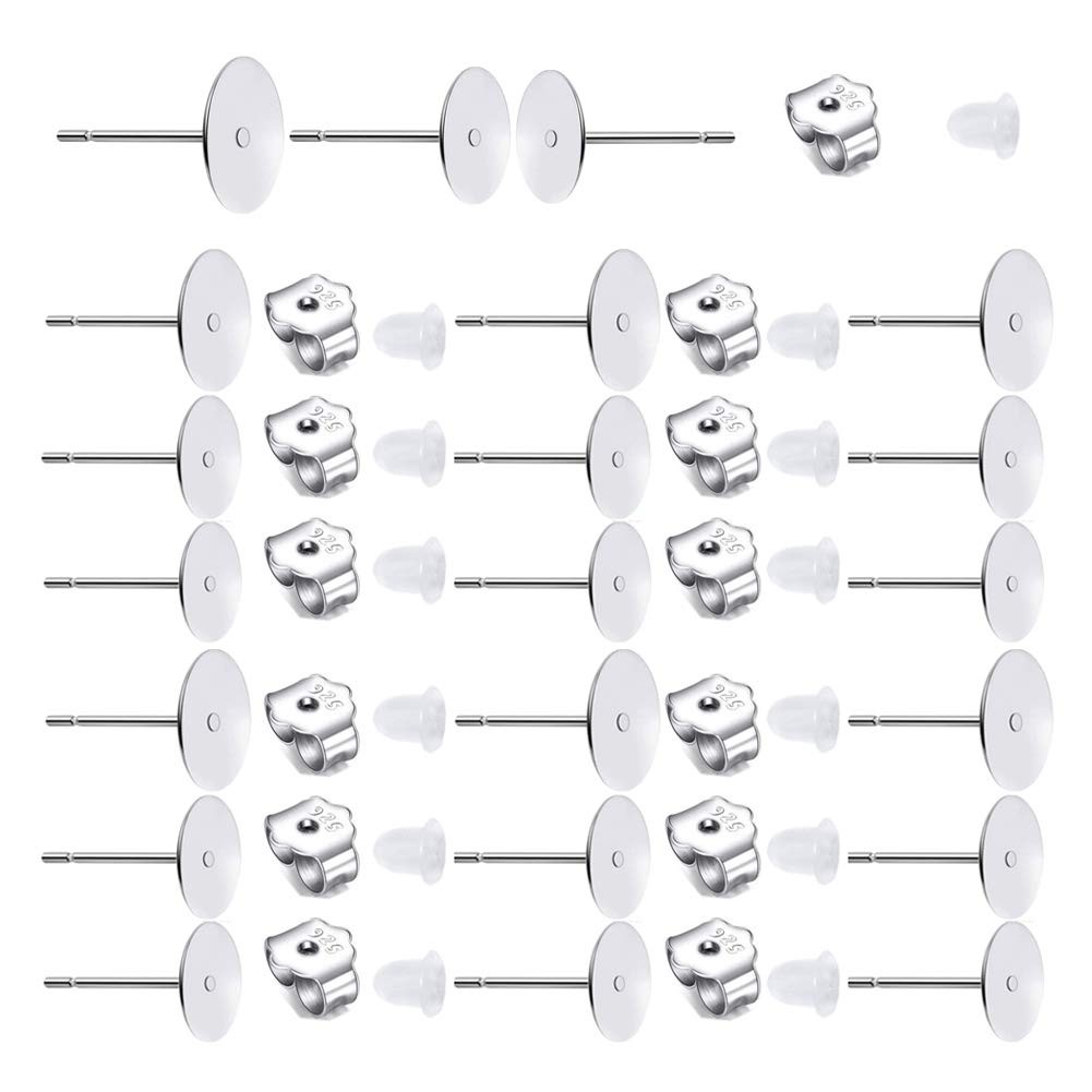 190 PCS Hypoallergenic 925 Sterling Silver Plated Earrings Posts Flat silver