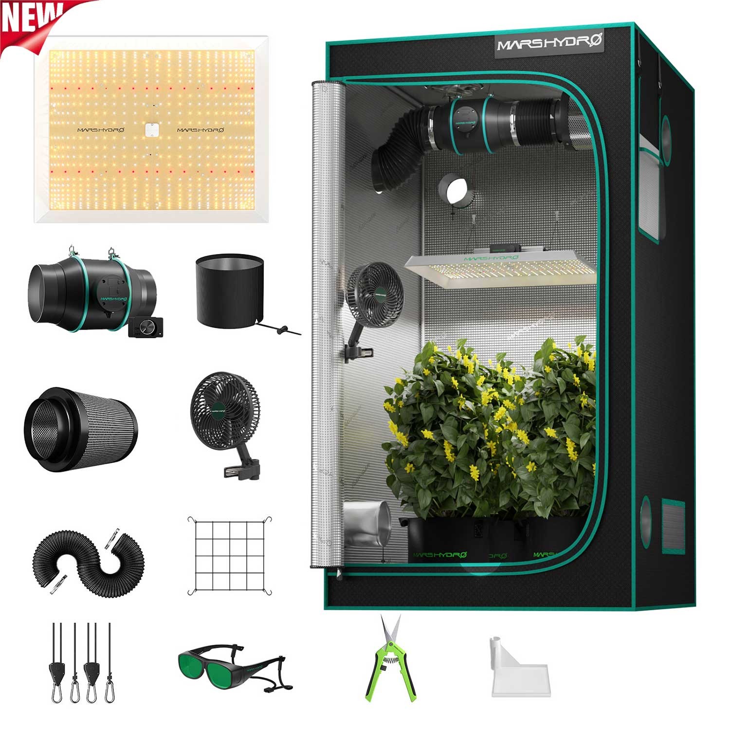 MARS HYDRO TSW2000 LED Grow Light+48x48x80 Grow Tent w/4"Fan Complete Grow Kits