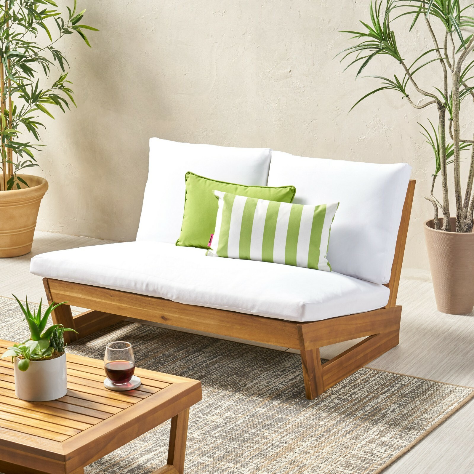 Kaitlyn Outdoor Acacia Wood Loveseat with Cushions