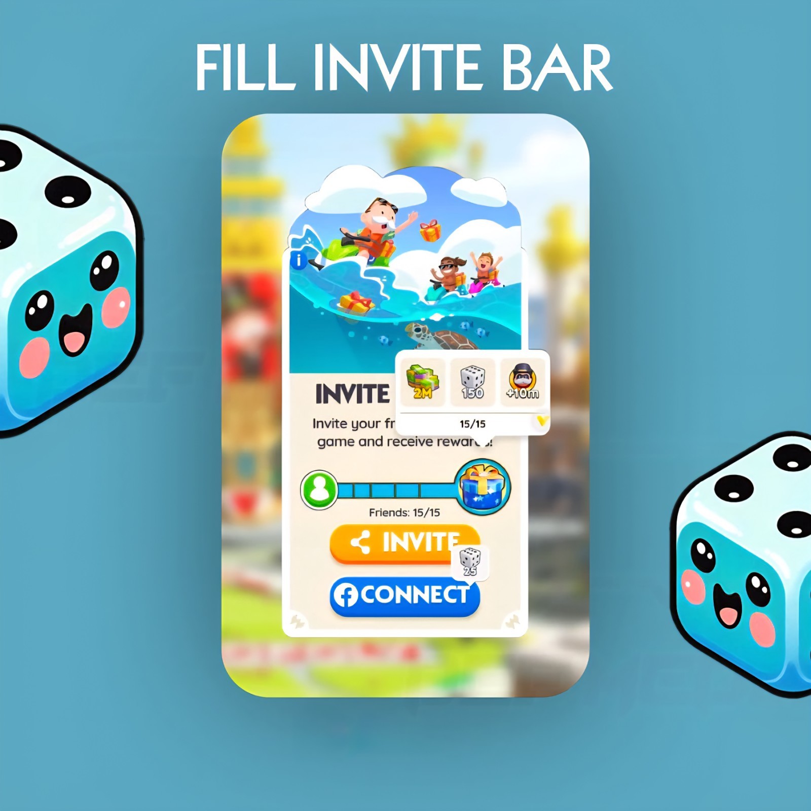 Monopoly Friend Invite Bar Go - Dice Boost 2510🎲+purple pack