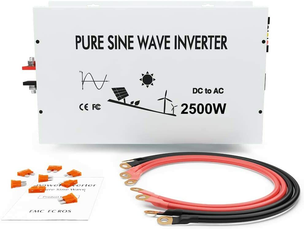 Pure Sine Wave power inverter 2500W 24V DC to 120V AC  Truck Car/Home Solar