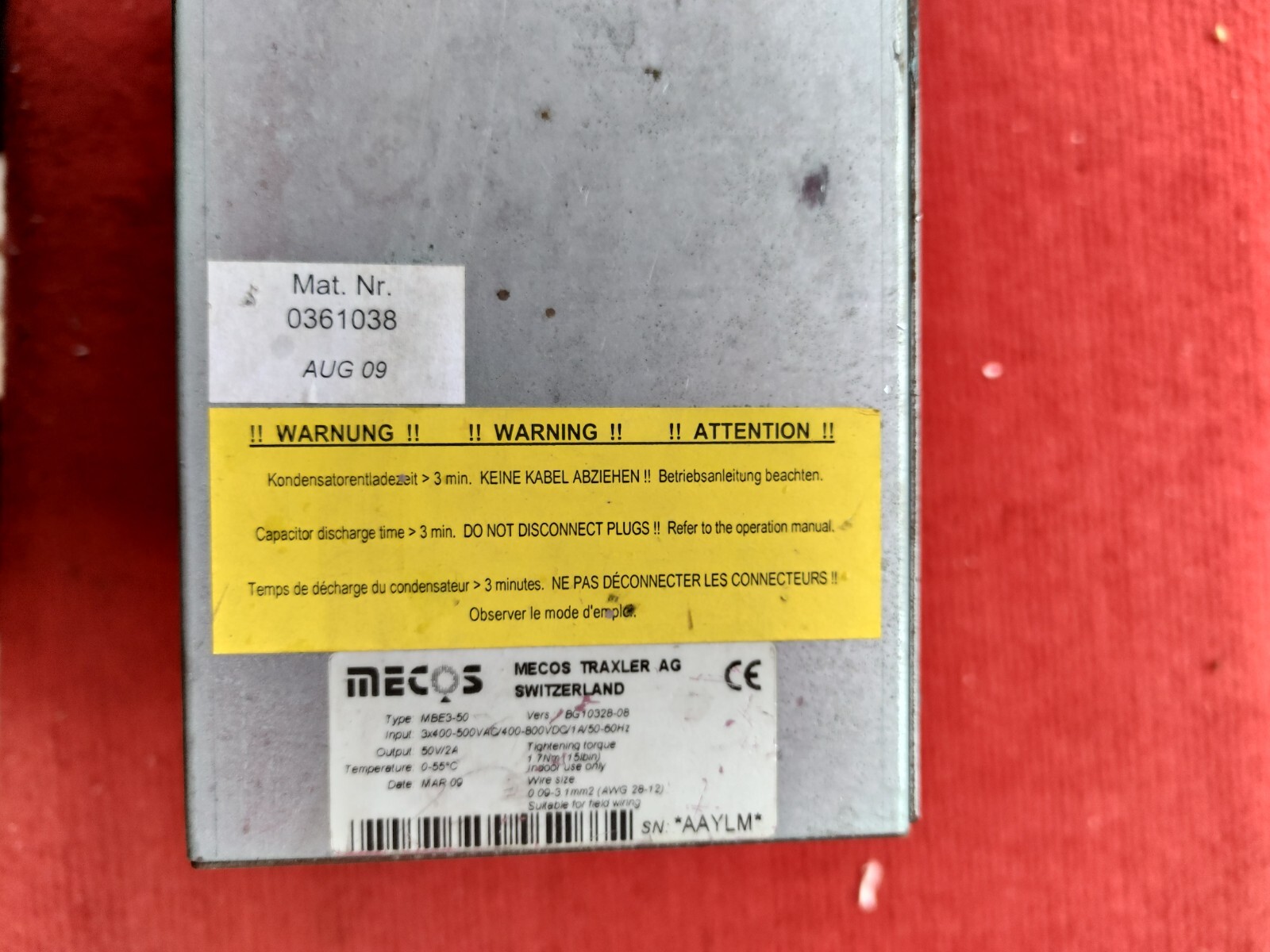 P:VUON Mecos Inverter 3x400-500VAC 1.7Nm MBE3-50 Vers. BG10328-10