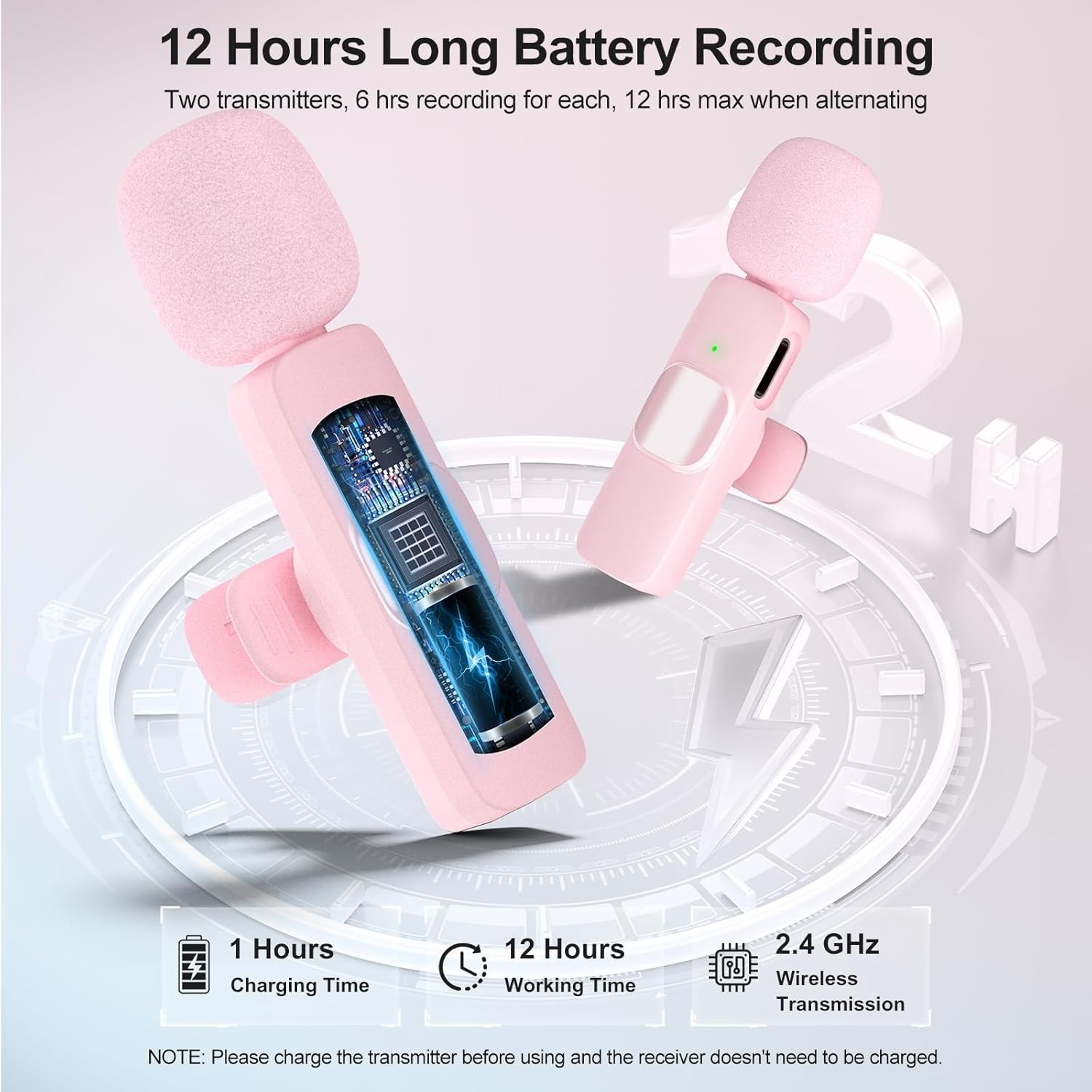 Wireless Lavalier Mic with 12-Hour Battery & 65ft Range - Perfect for Vlogs