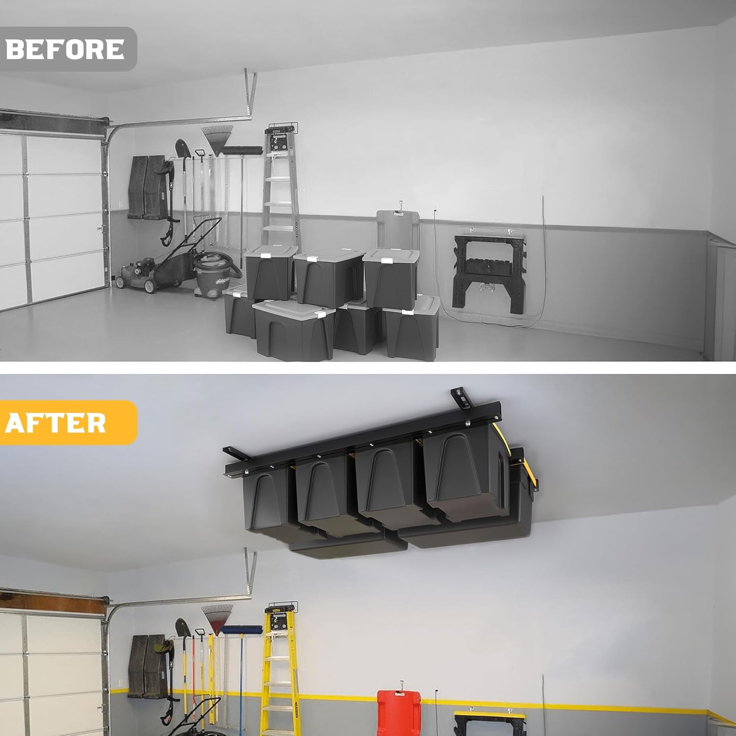 Overhead Tote Storage Rail System, Garage Ceiling Bin Storage Rack Heavy Duty Ad