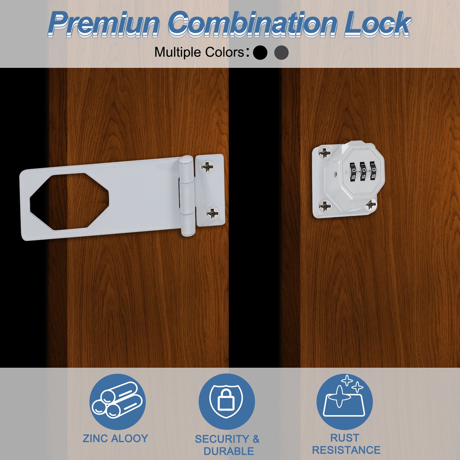 2 Pcs Password Rotary Hasp Locks Mechanical Cabinet Latch Locks 4.5" Black