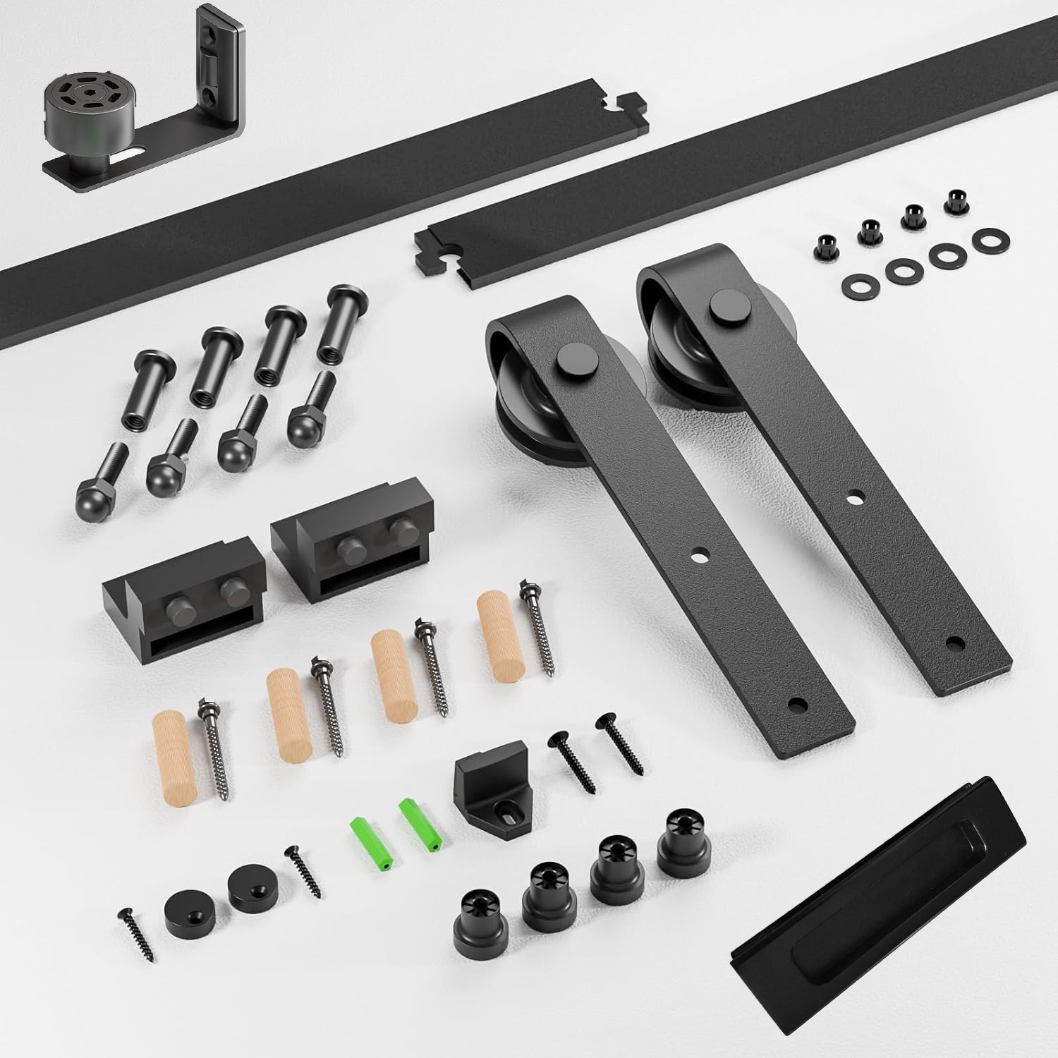 CCJH 6.6FT Sliding barn door hardware kit & Handle, Adjustable floor guide