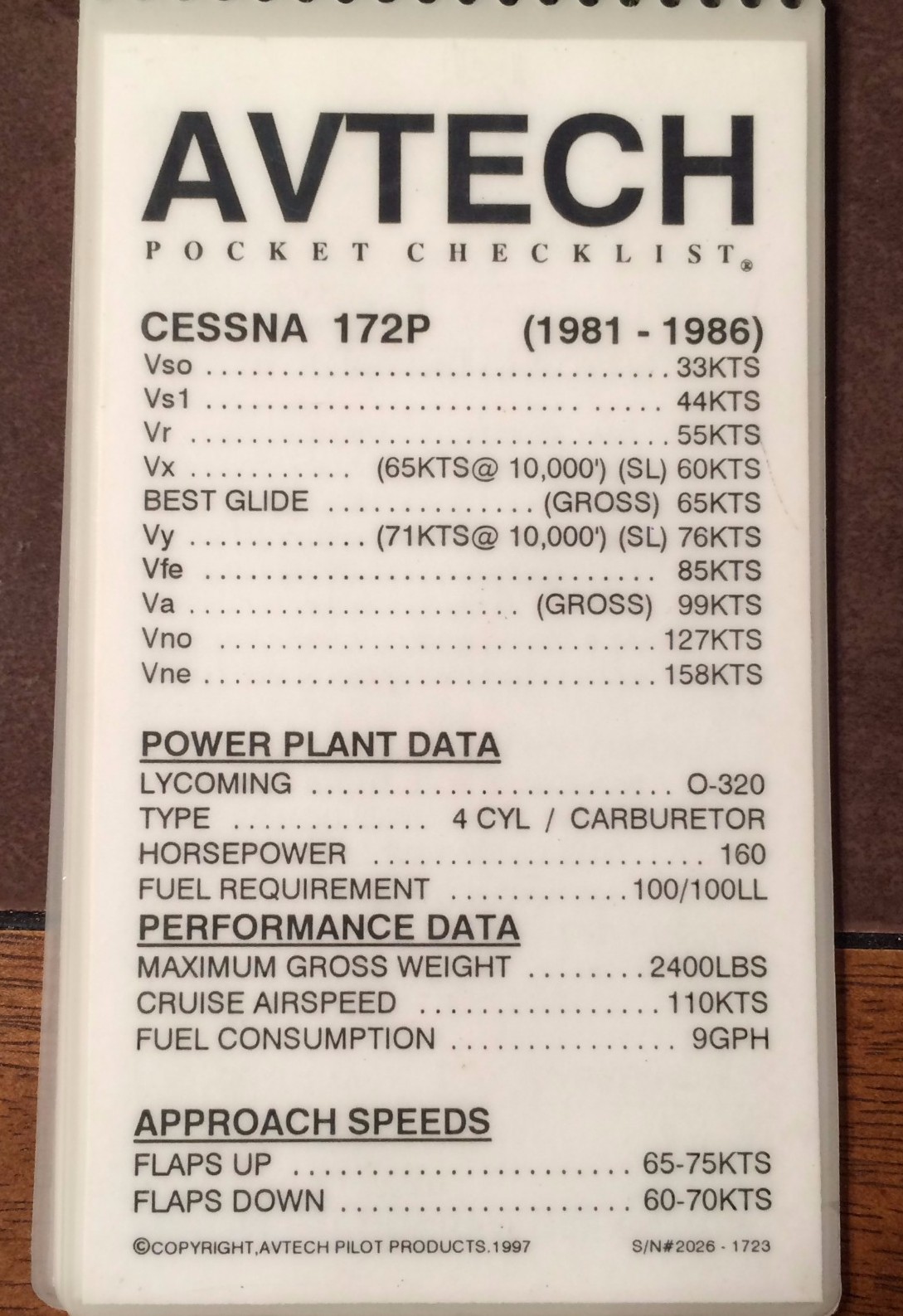 1981-1986 Cessna 172P AvTech Pocket Checklist