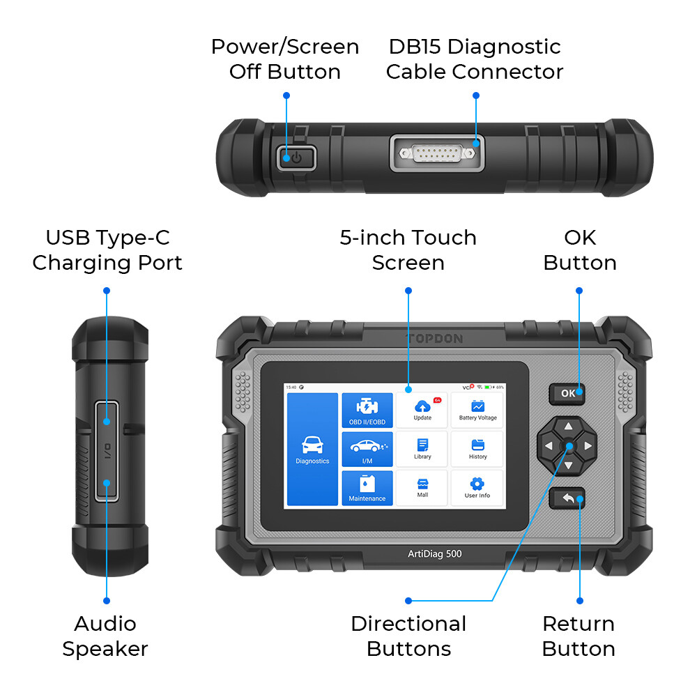 2025 TOPDON AD500 OBD Car Diagnostic Scanner Tool Code Reader Check Engine ABS