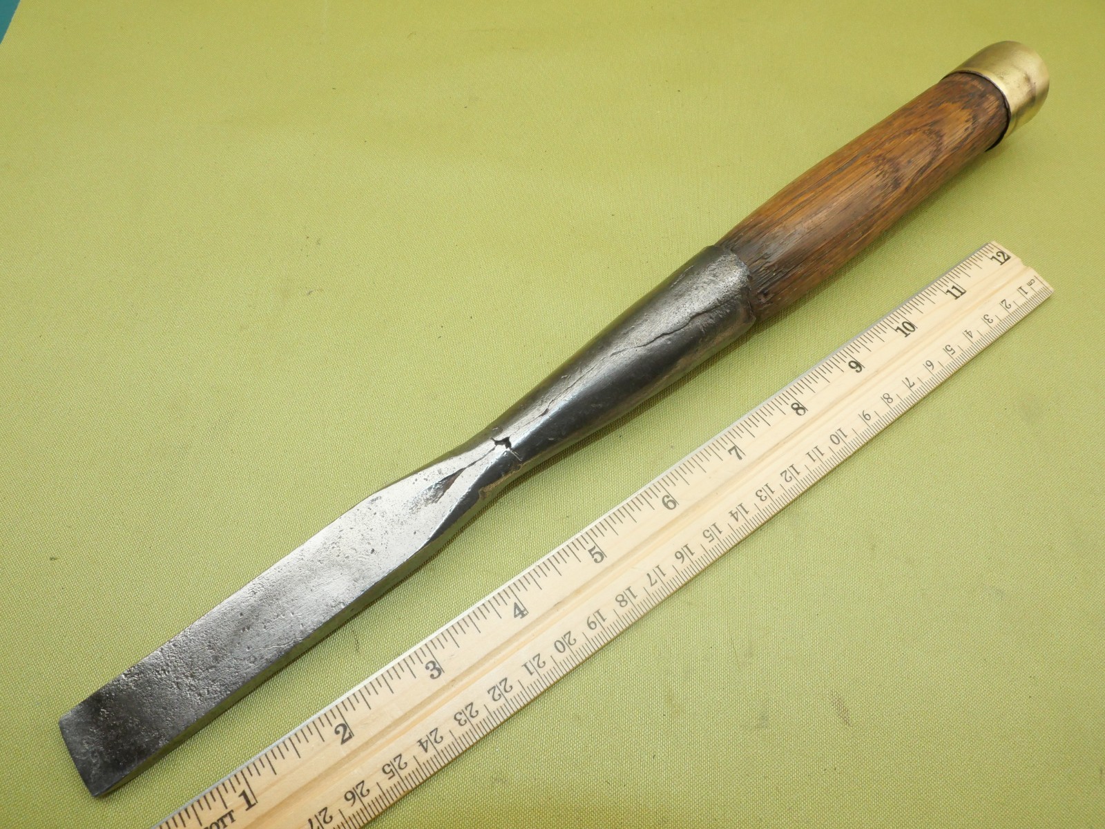 Heavy duty Large Vintage Green 7/8” timber framing socket chisel