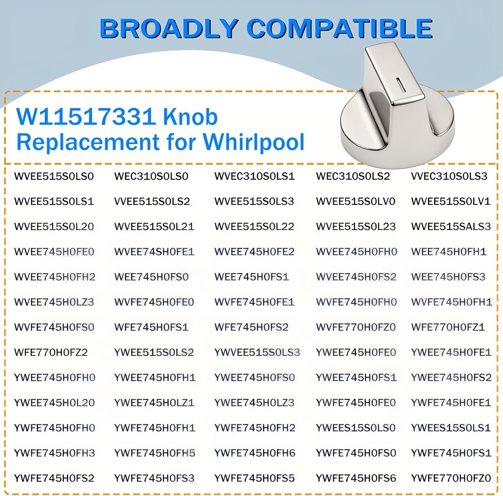 W11517331 for Whirlpool Electric Range Knobs (4Pcs) Replace W10850027 W11117415