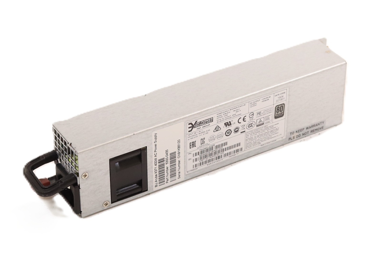 HPE Aruba YM-2401J 400W AC Power Supply For Aruba X371 Series P/N: 5300-0435