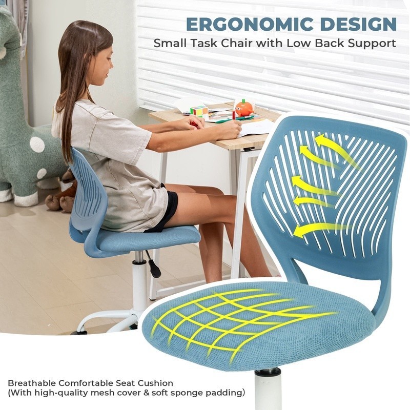 Ergonomic Adjustable Teen Desk Chair W/ Leaf Cutout Back & Silent Casters New