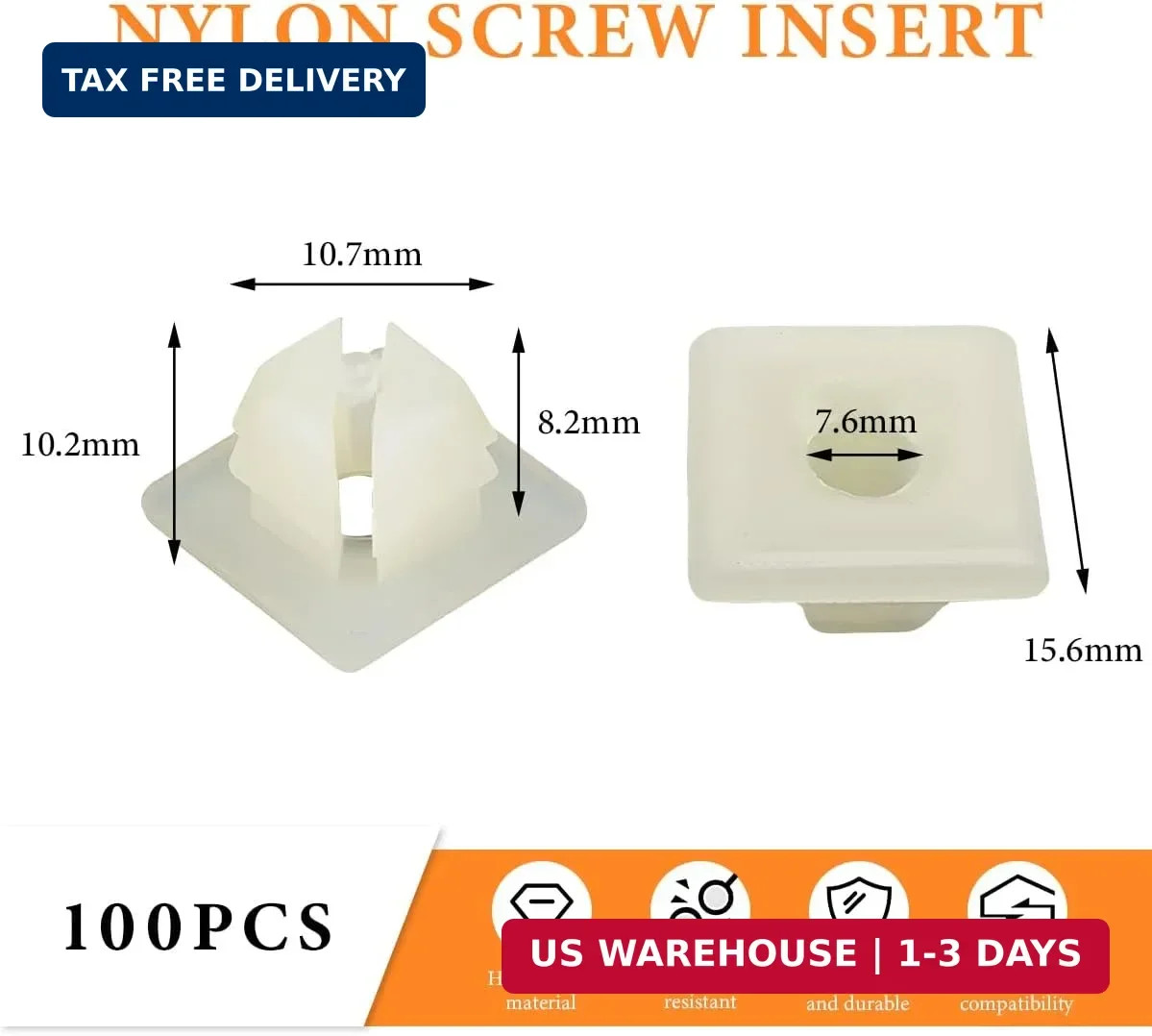 Sun Walker 100PCS License Plate Screw Inserts, Self-Tapping Screw Retainers for