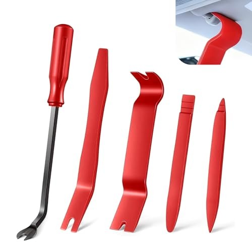 5 PCS Auto Trim Removal Tool Kit, No-Scratch Remover Pry Tool Set, Interior Red