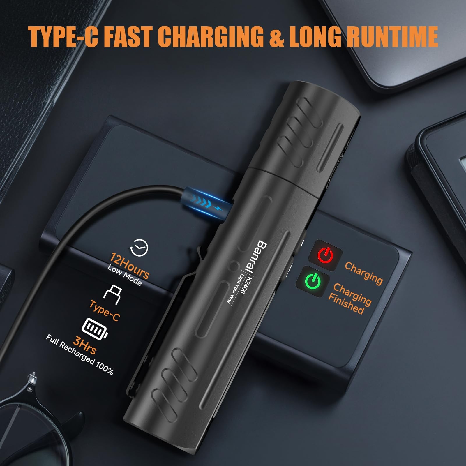 Rechargeable Magnetic Small Flashlights High Lumens - Super Bright Black