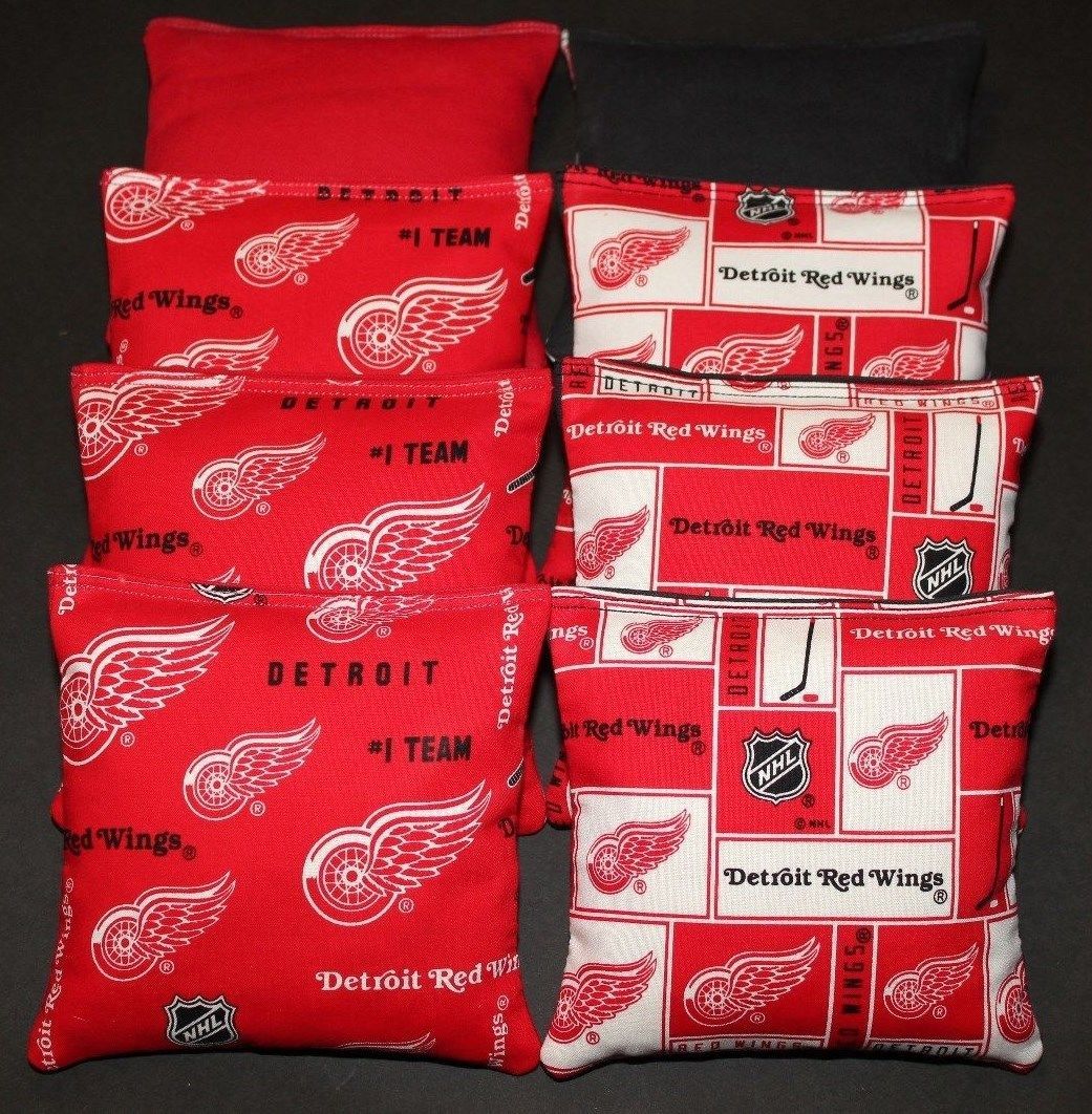 CORNHOLE BEANBAGS made w DETROIT Red Wings Fabric ACA Reg Bags