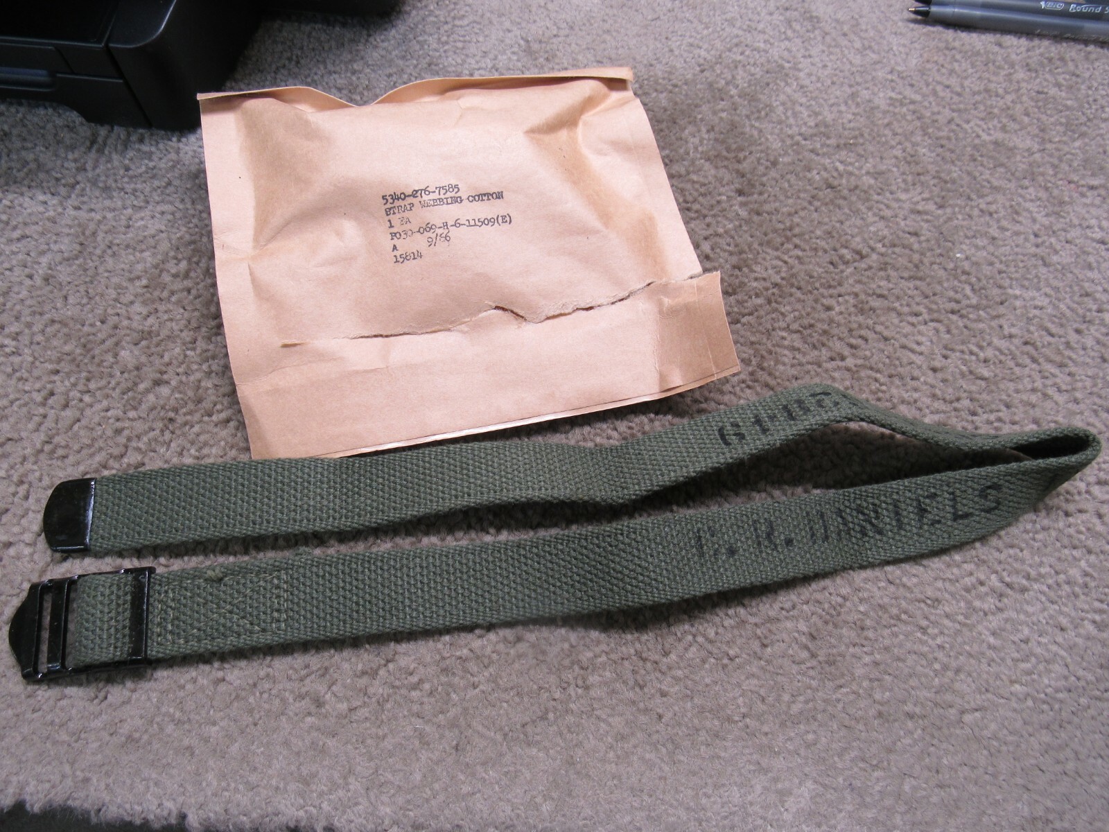 US Vietnam Era Webbing Strap NOS DATED 9/1966 1" X 27" INCHES OG 107 GP
