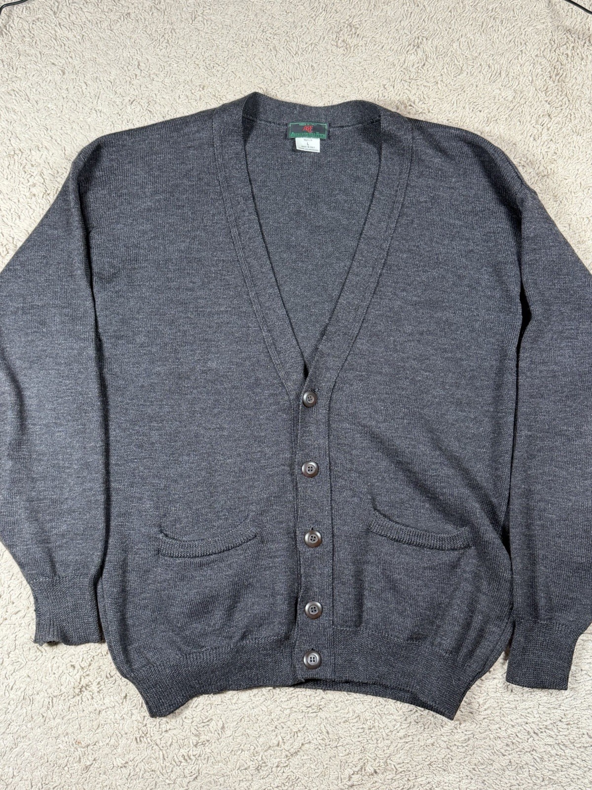Vintage Abercrombie & Fitch Gray Cardigan Wool Made In Italy 1980s Large