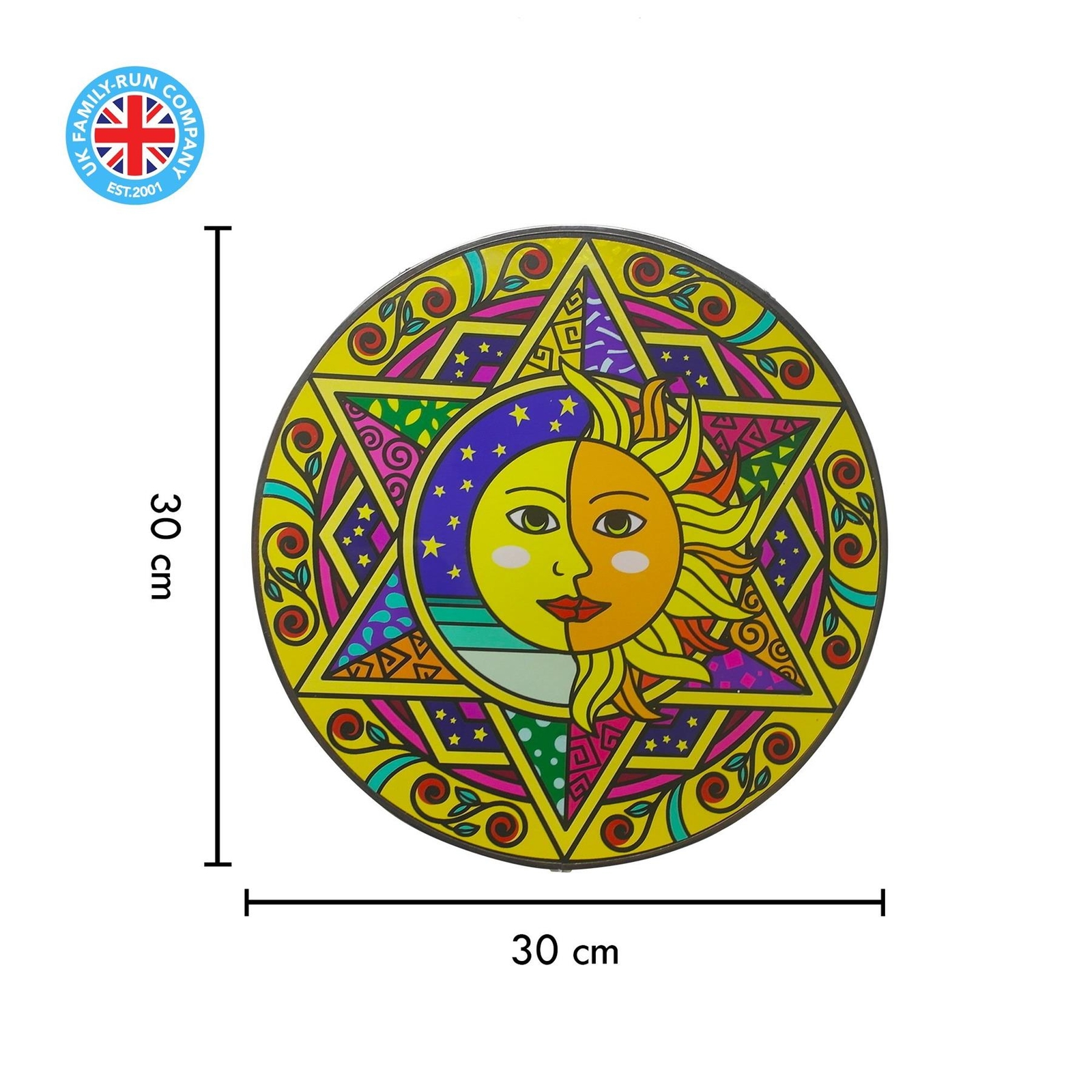 Large 30cm diameter Sun and moon eclipse glass sun catcher with chain