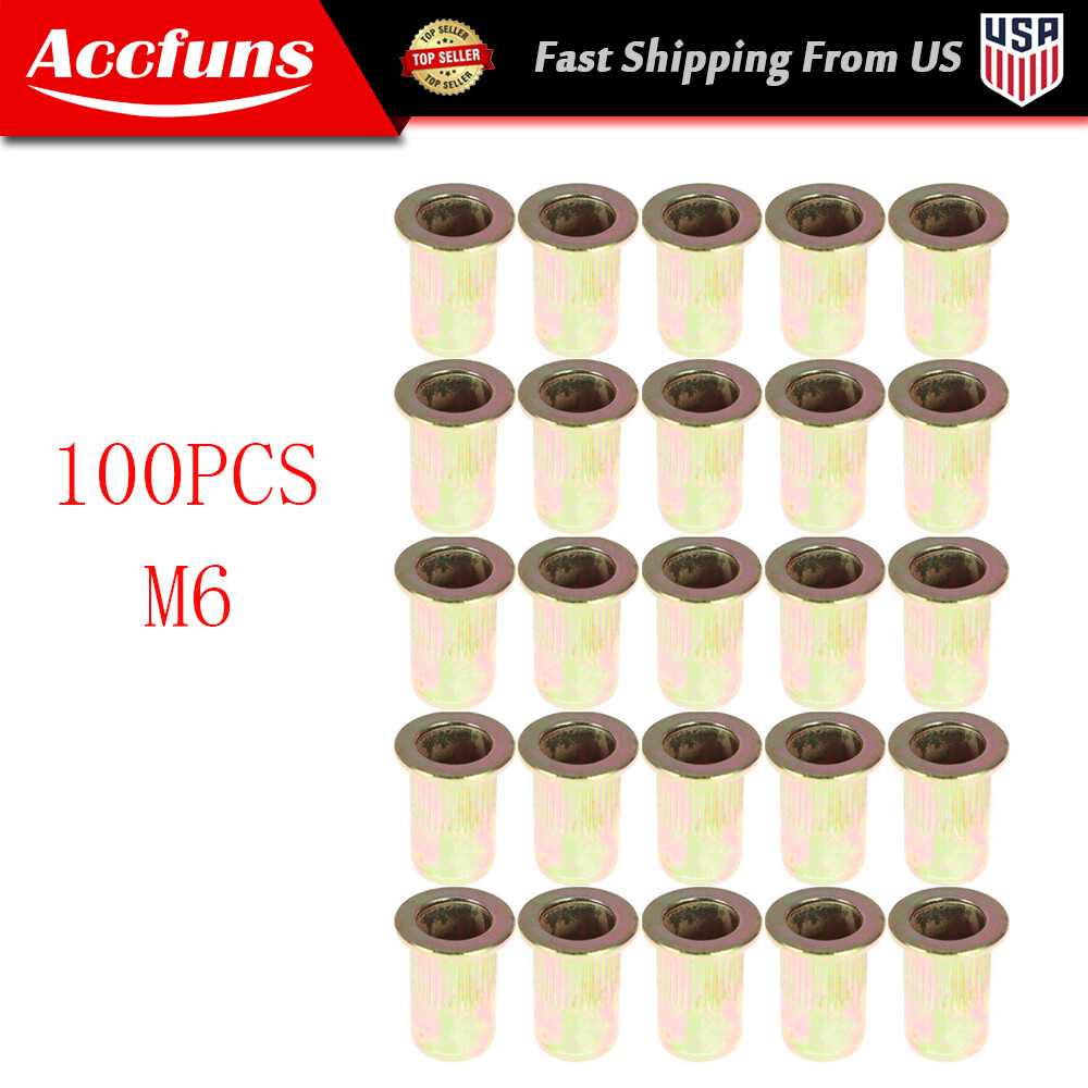 Carbon Steel M6 Metric Rivet Nut Flat Head Threaded Insert Nutsert 100 Pack
