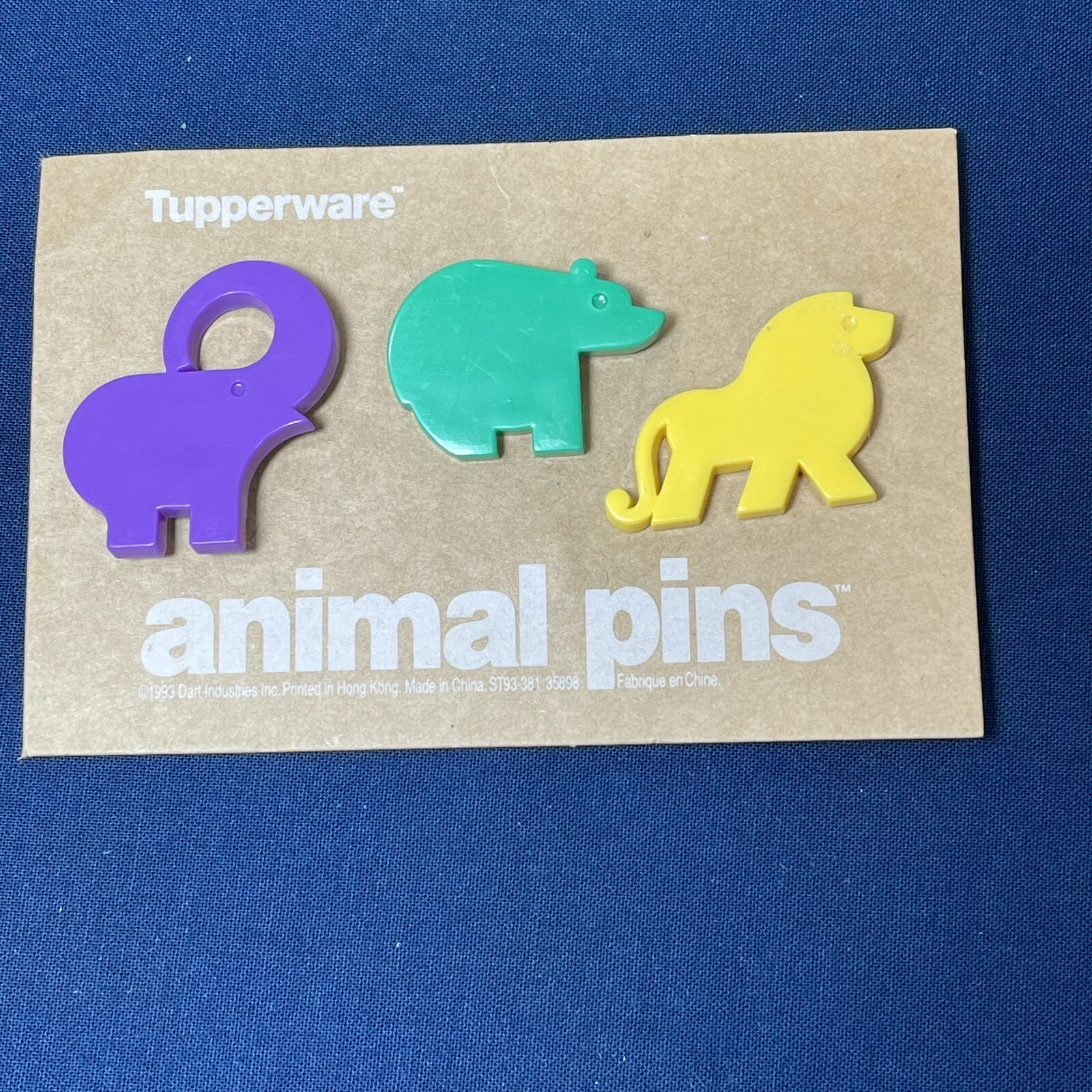 Tupperware Animal Pins Set set of 3 Lion Bear Elephant Vintage 1993 Original