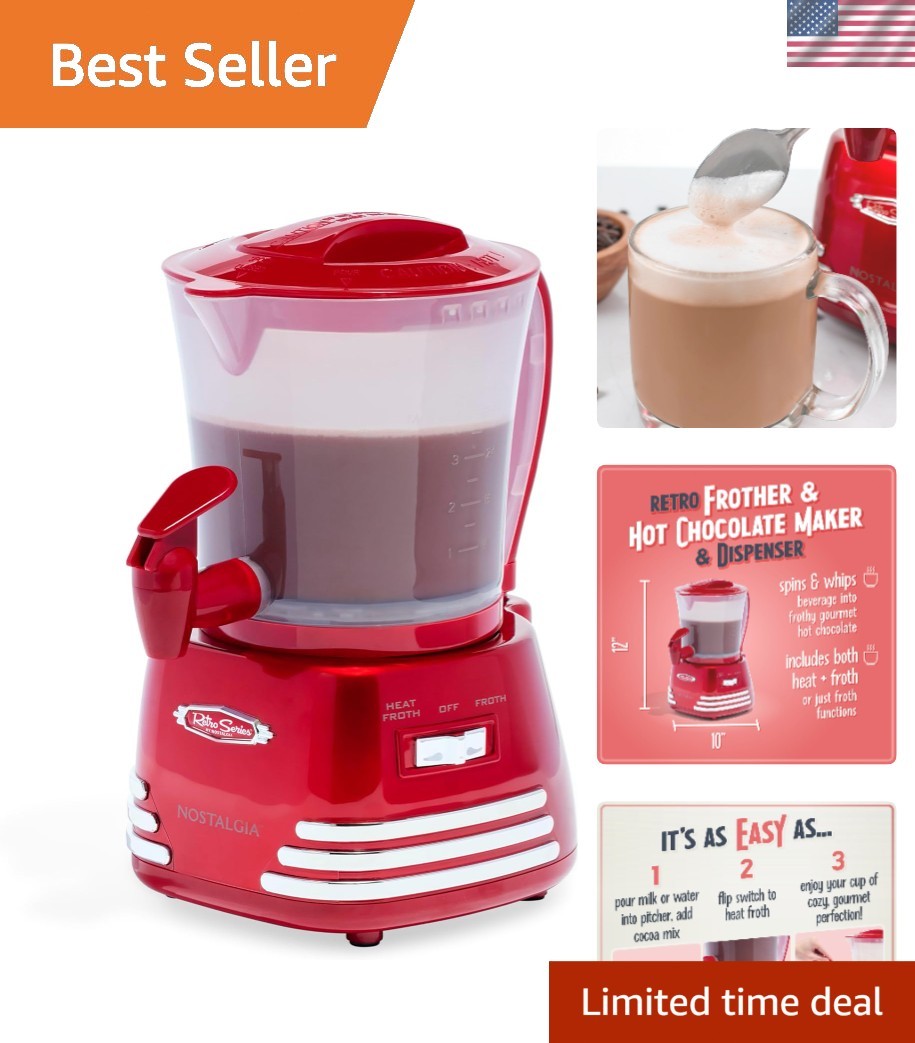 Hot Chocolate Maker and Frother 32 Oz for Coffee Latte Cappuccino Red