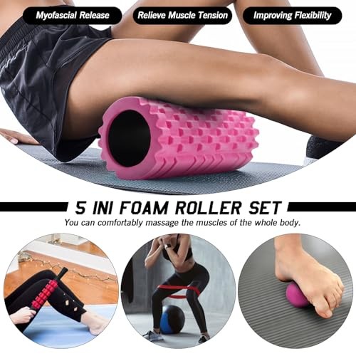 5 in 1 Foam Roller Set, Trigger Point Foam Roller Patented, Massage Rose Red