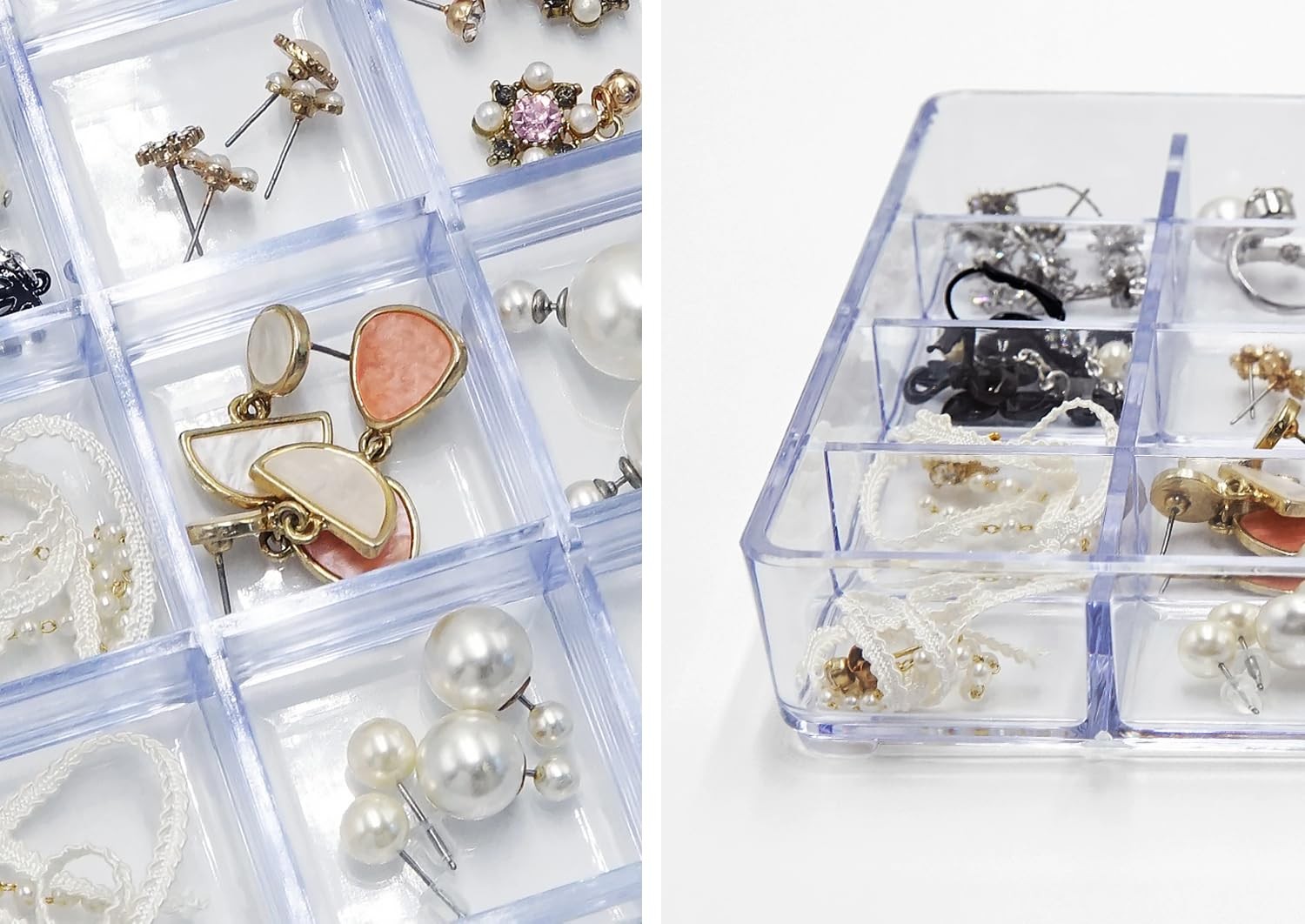 Small Stackable Jewelry Organizer Tray, 16 Grid, Clear Plastic Drawer Organiz...