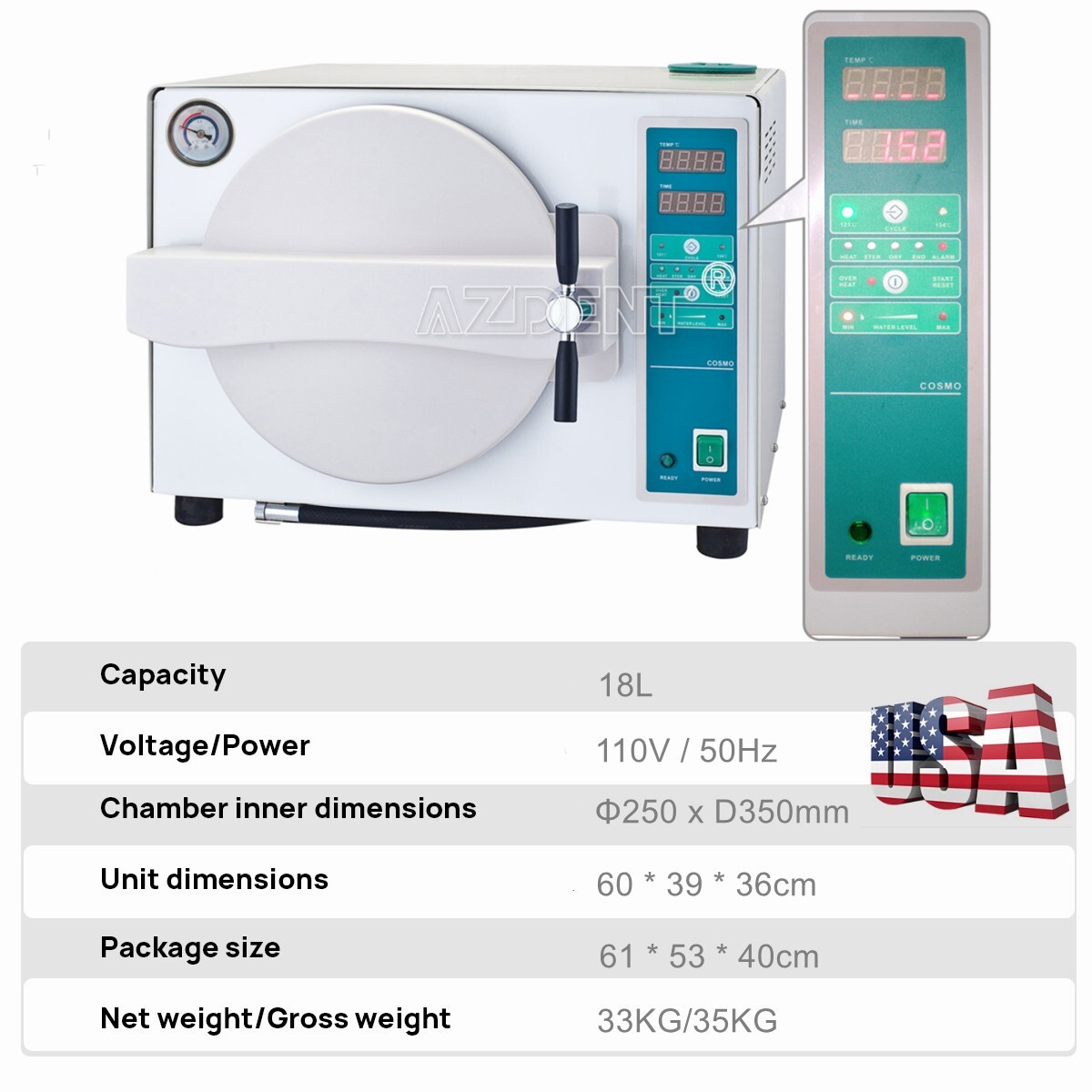Dental Surgery 18L Autoclave Vacuum Steam Sterilizer Medical Sterilization