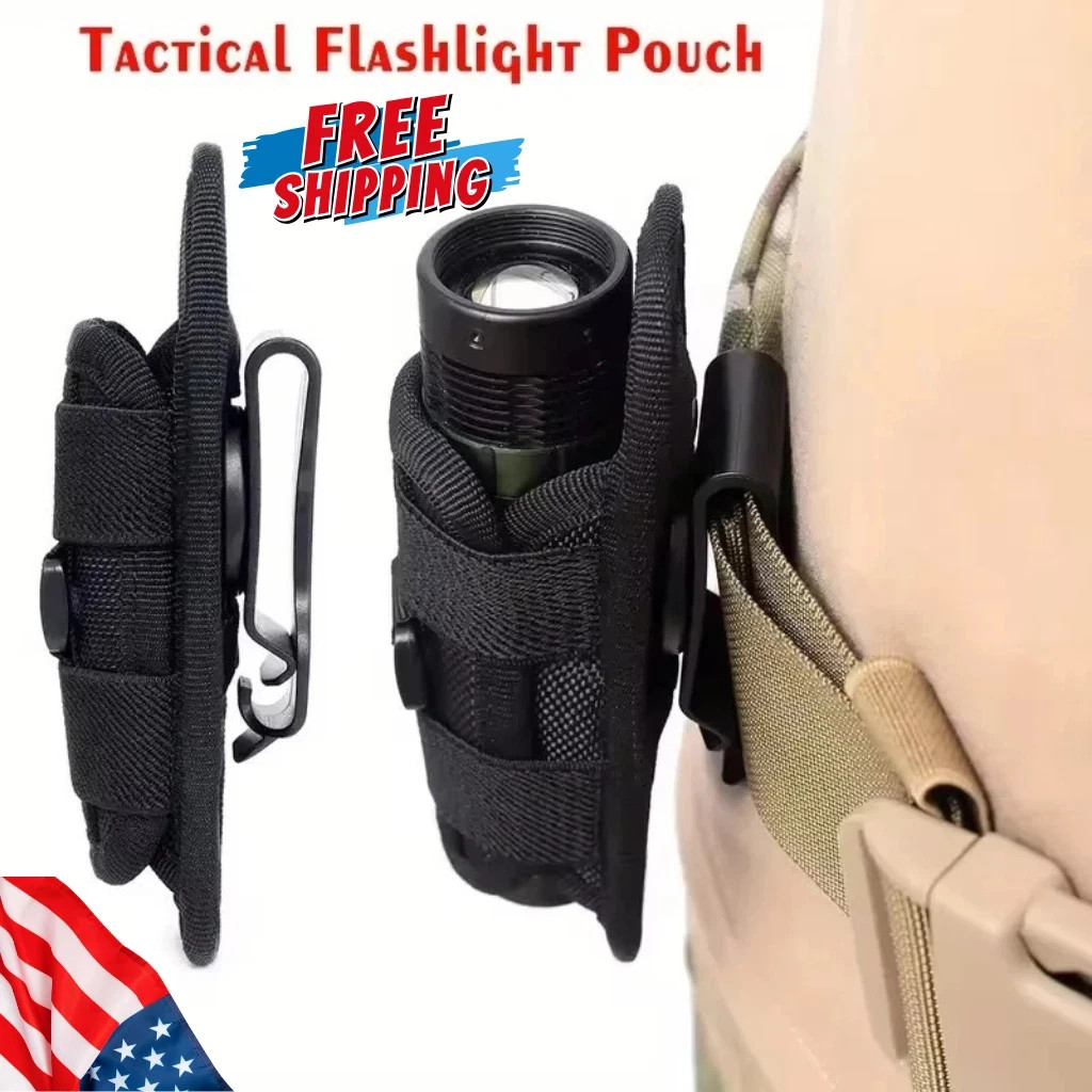Tactical Flashlight Holster Duty Belt Pouch Rotatable Clip 360 Degree Holder US