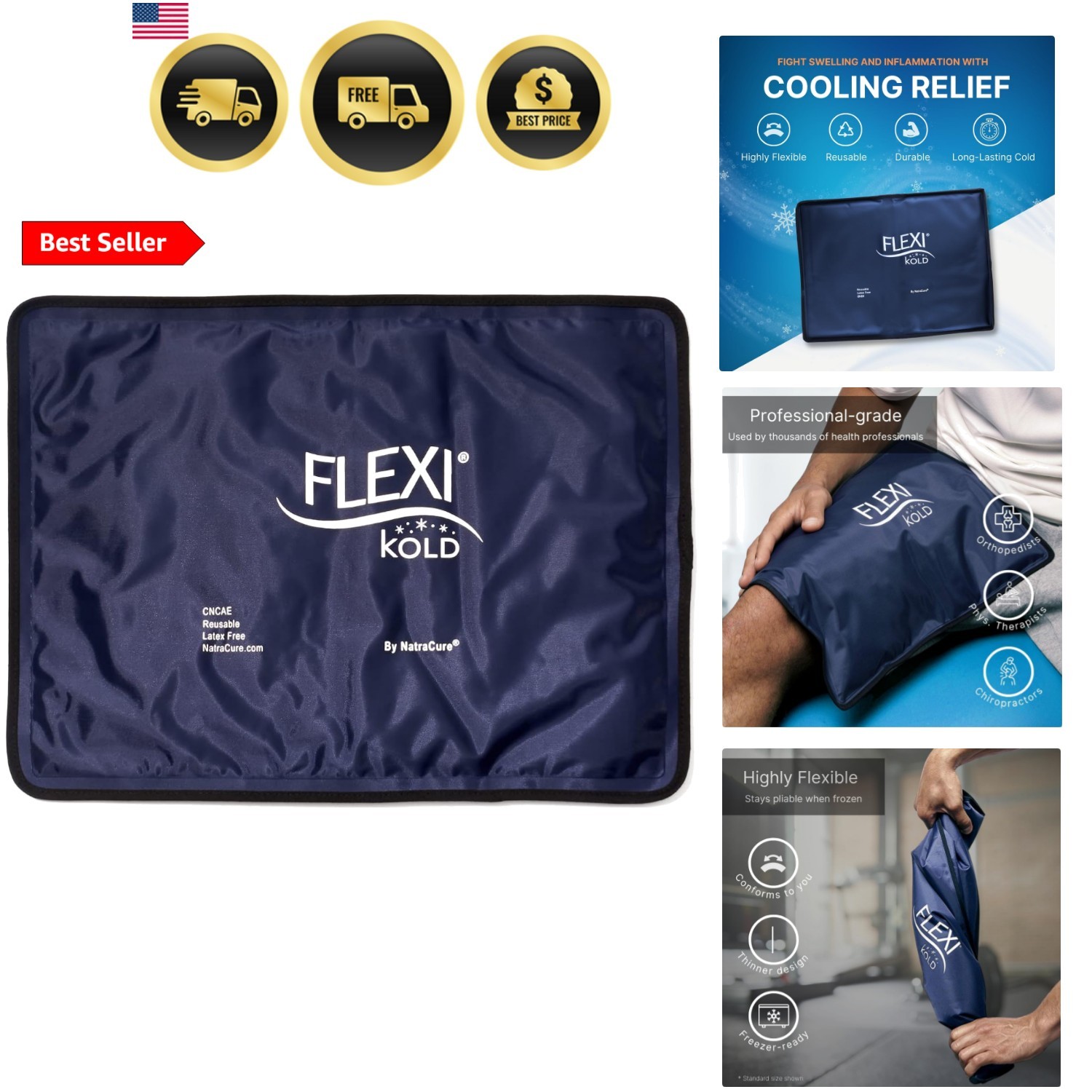 FlexiKold Gel Ice Packs Standard Large: 10.5" x 14.5" for Injuries Reusable, ...