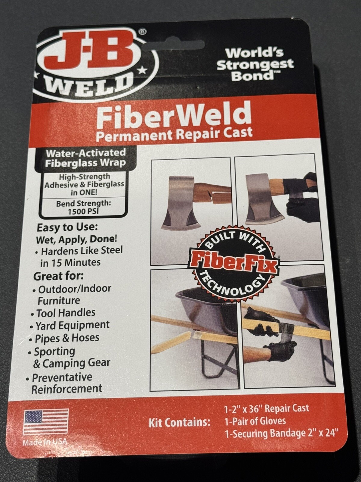 J-B Weld FiberWeld Permanent Repair Cast Kit 2” x 36” (38236) Fiberglass Wrap