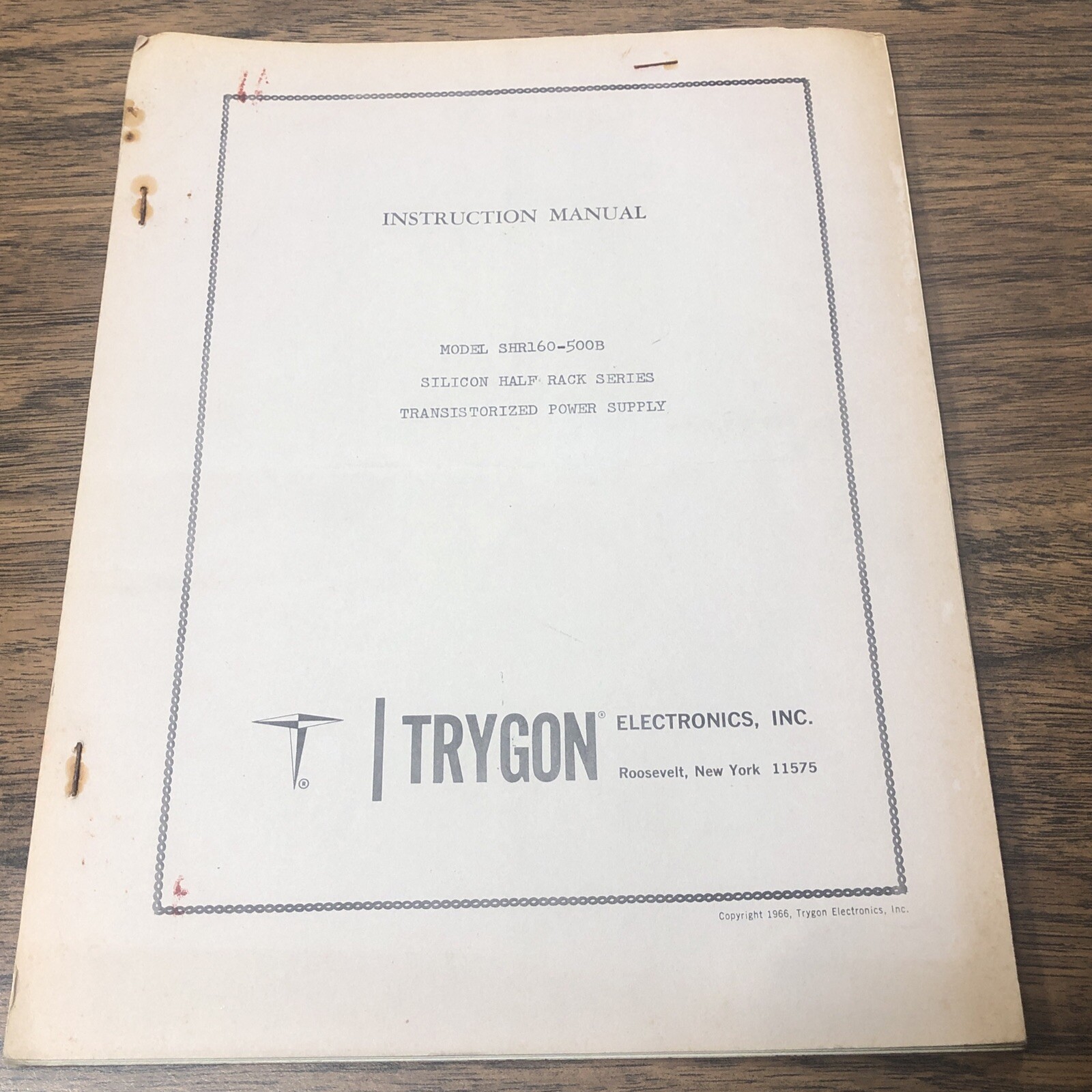 Trygon Electronics Instruction Manual SHR160-500B Transistorized Power Supply