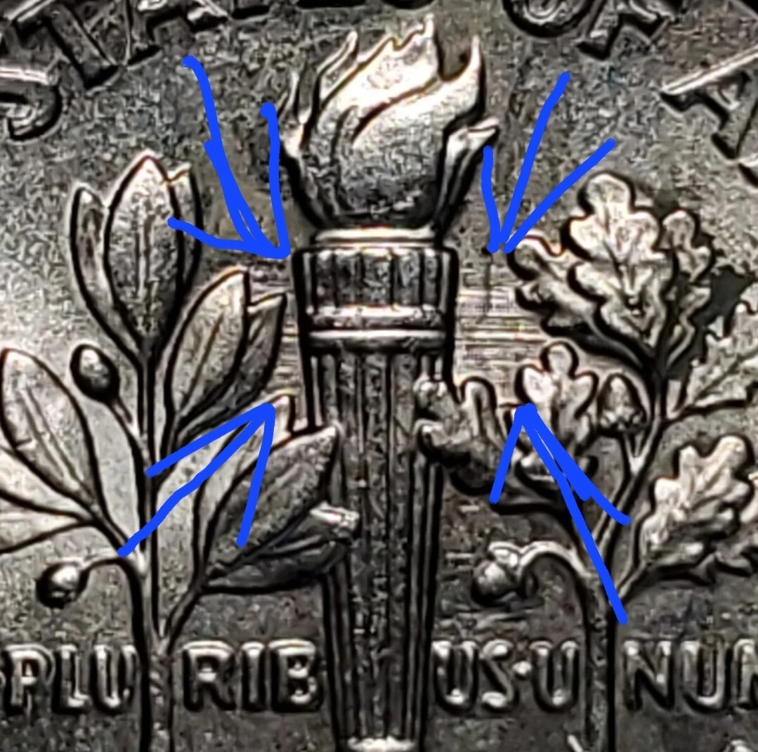 2019 p Feeder finger lines on reverse Roosevelt dime#93