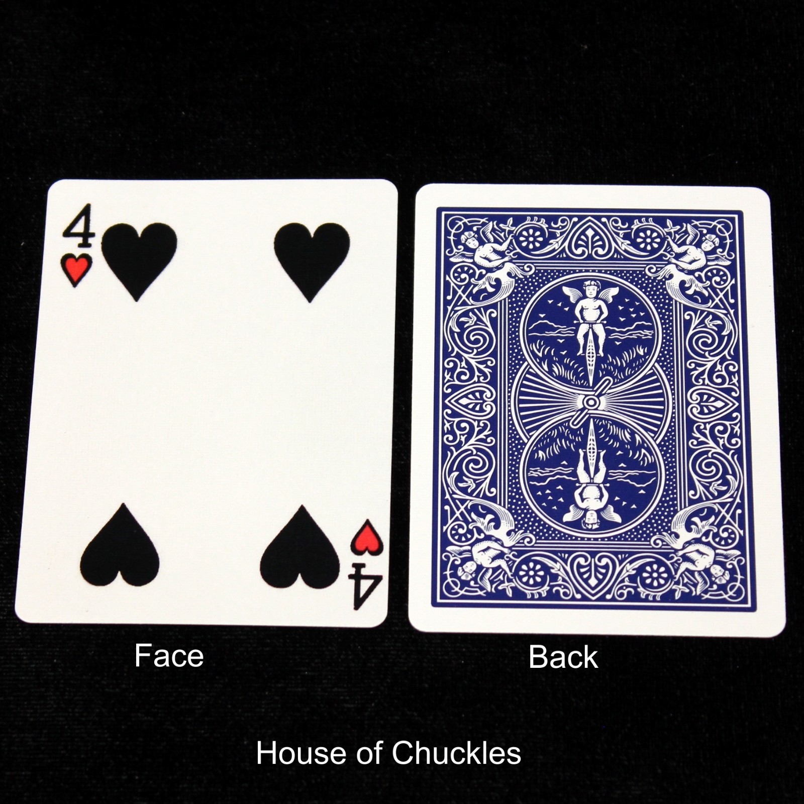 4 of Hearts - Black with Red, Bicycle Printed Gaff Card, Blue